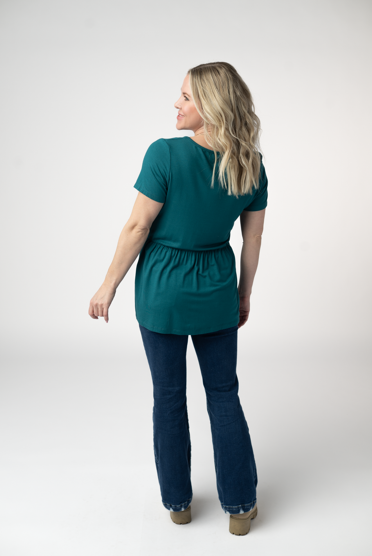 Sarah Ruffle Short Sleeve - Teal-Tops-Dear Me Southern Boutique, located in DeRidder, Louisiana