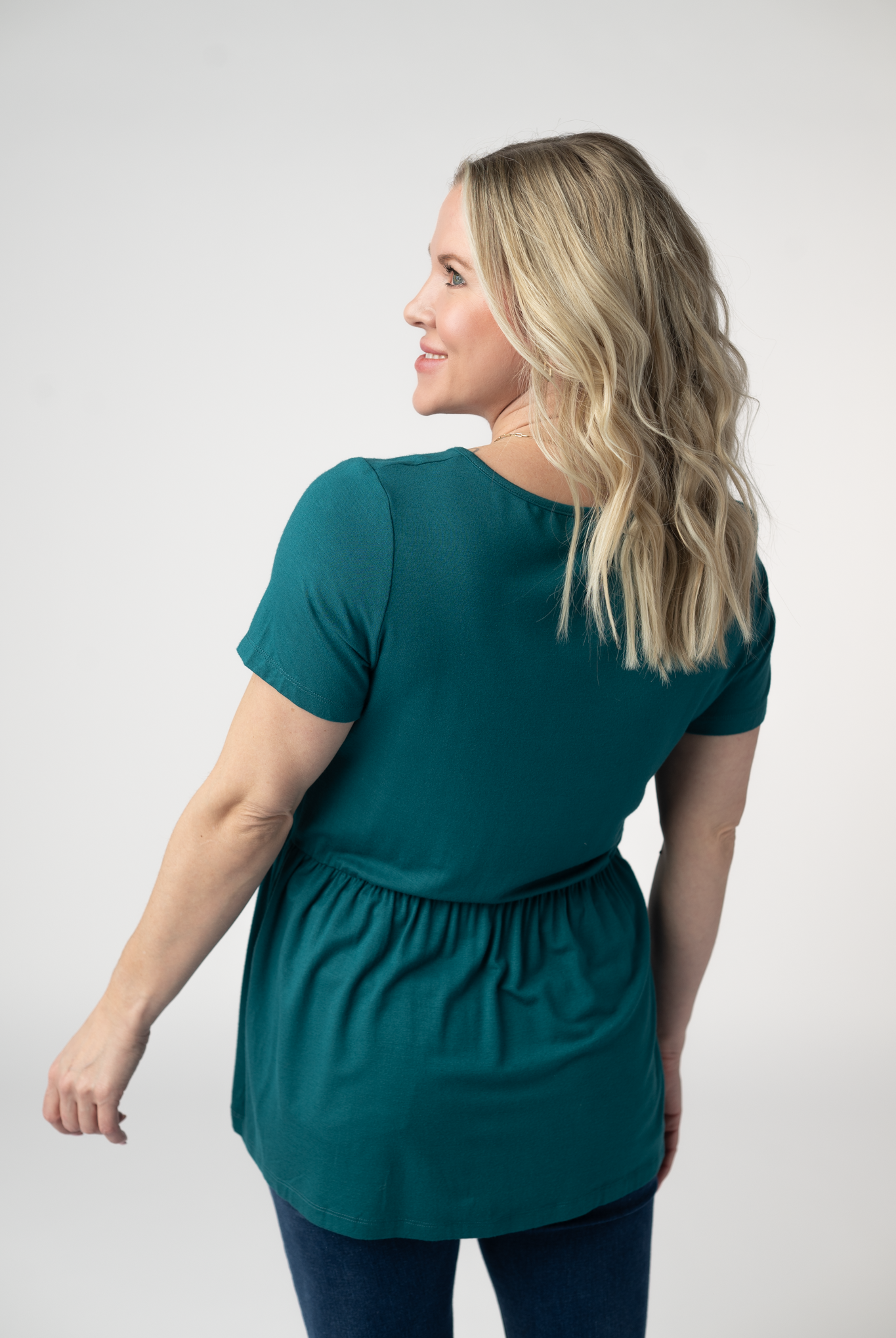 Sarah Ruffle Short Sleeve - Teal-Tops-Dear Me Southern Boutique, located in DeRidder, Louisiana