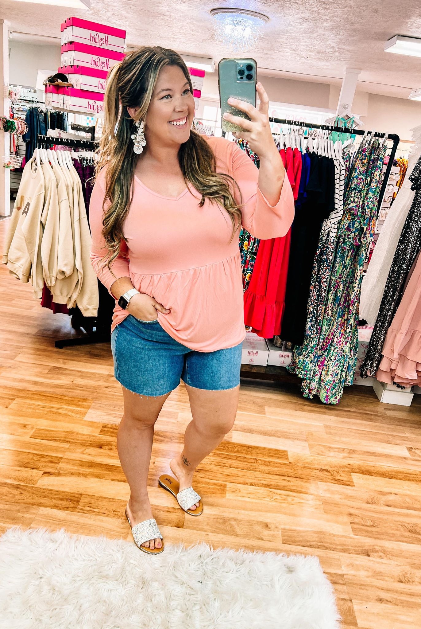 Sarah Ruffle Top- Pink-Short Sleeves-Dear Me Southern Boutique, located in DeRidder, Louisiana