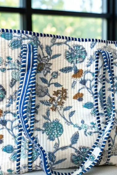 Sasha Blue and White Floral Tote Bag-Tote Bags-Dear Me Southern Boutique, located in DeRidder, Louisiana