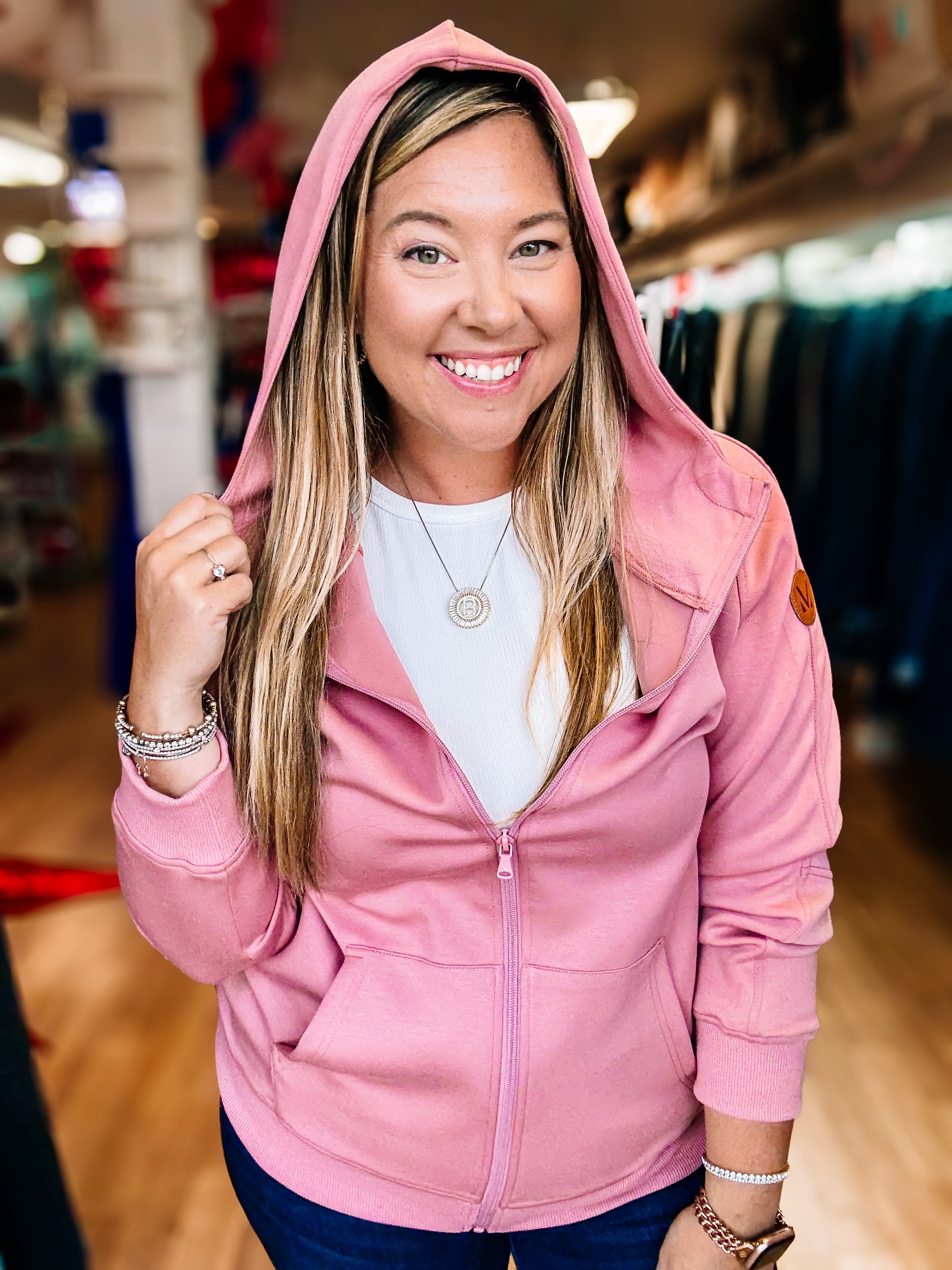 Scuba Full Zip Hoodie- Rose-Sweaters-Dear Me Southern Boutique, located in DeRidder, Louisiana