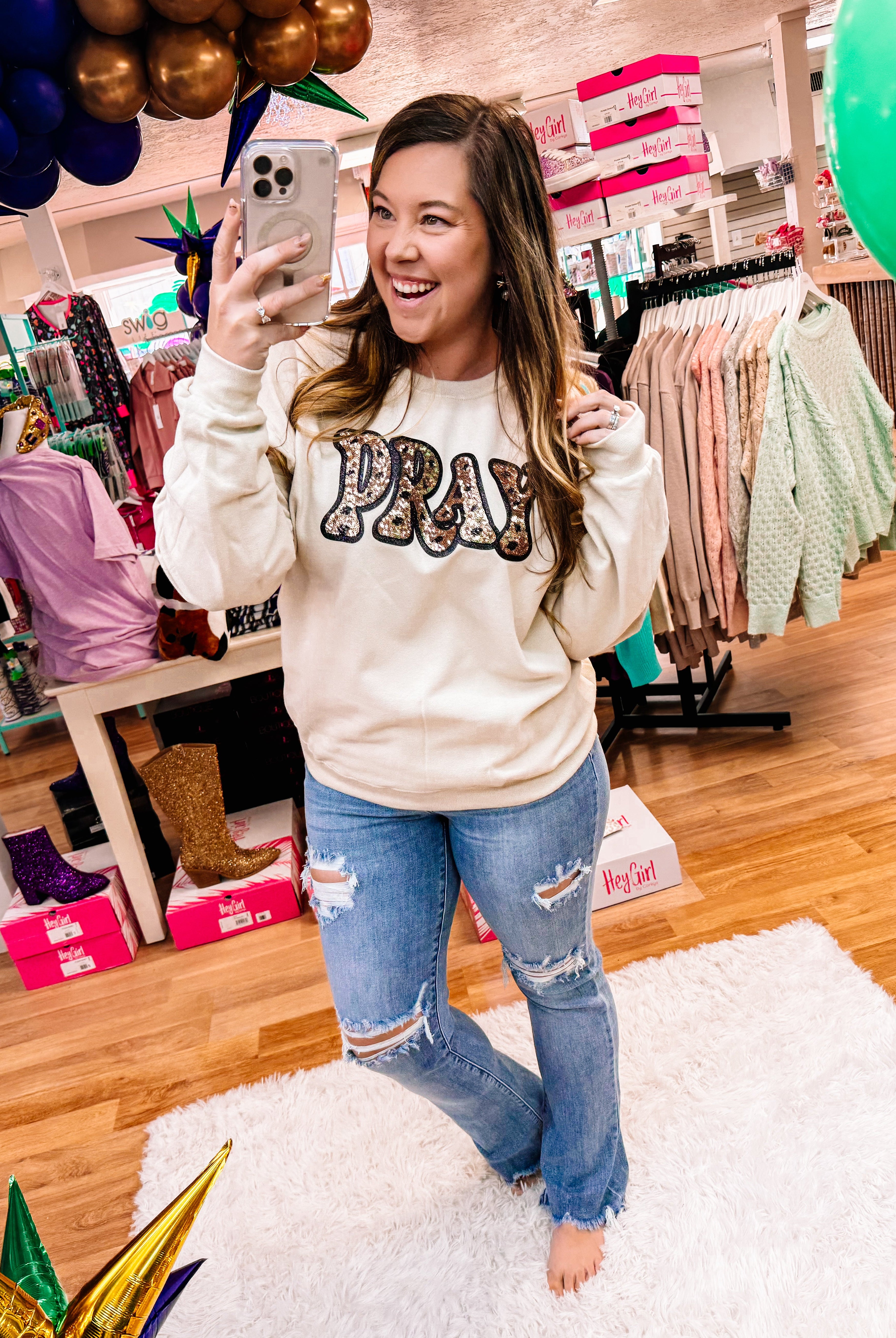 Sequin Polka Dot Pray Pullover-Pullover-Dear Me Southern Boutique, located in DeRidder, Louisiana