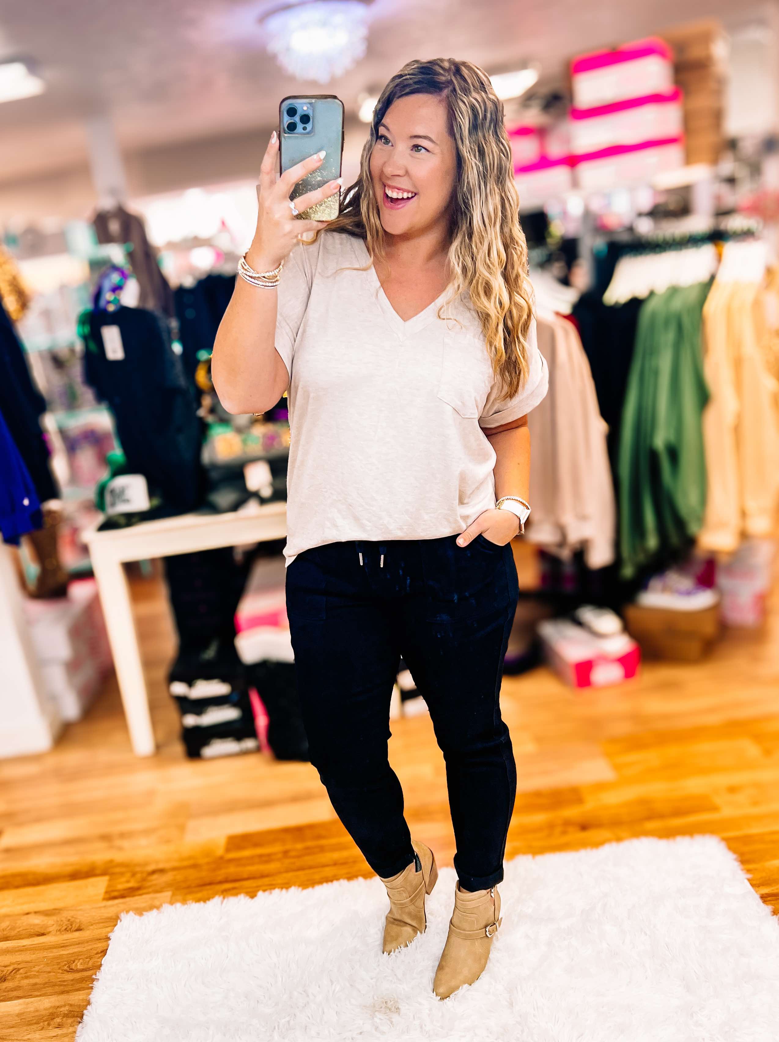 Sierra Pocket Oversized Top - Oatmeal-Blouses-Dear Me Southern Boutique, located in DeRidder, Louisiana