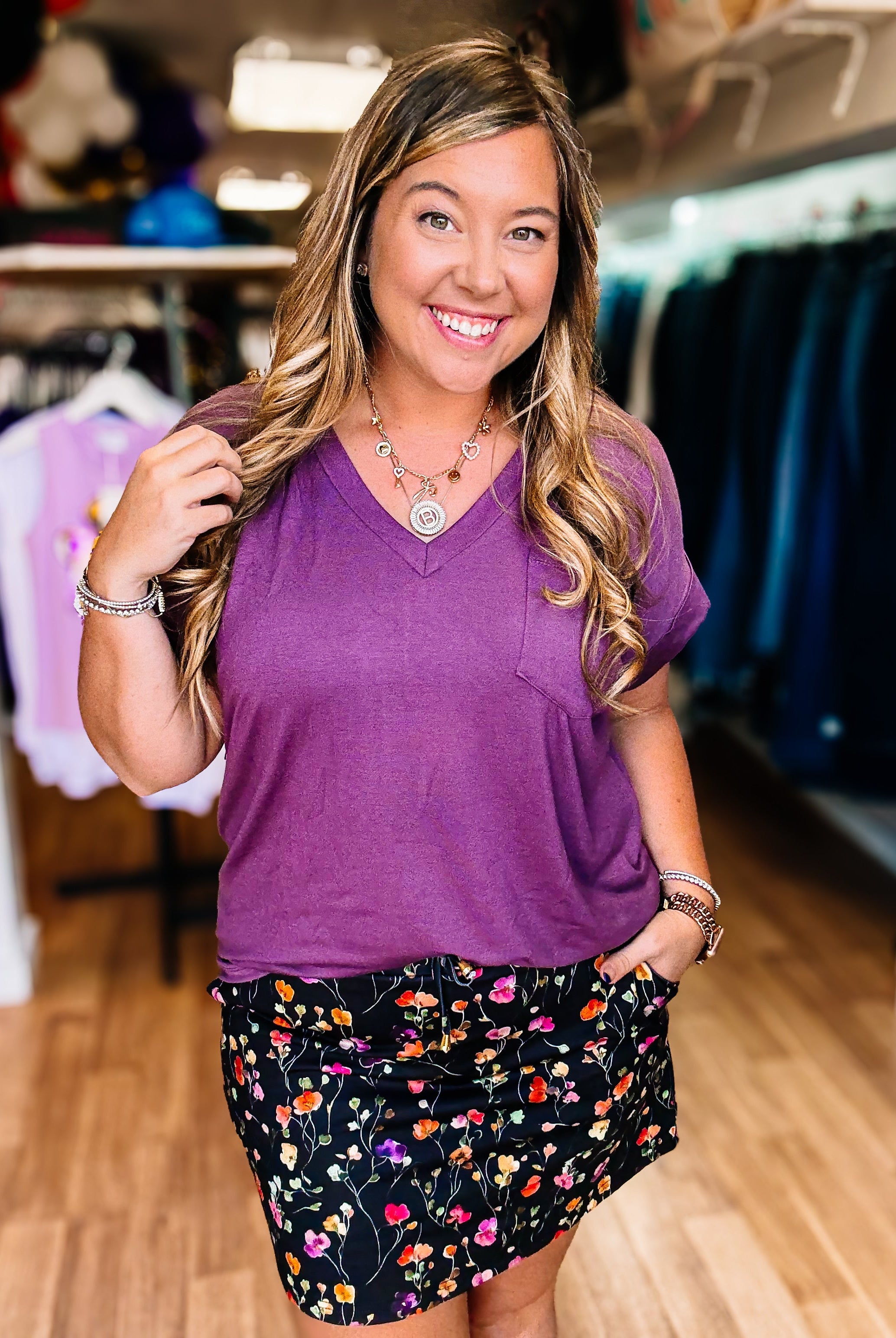 Sierra Pocket Top - Plum-Blouses-Dear Me Southern Boutique, located in DeRidder, Louisiana