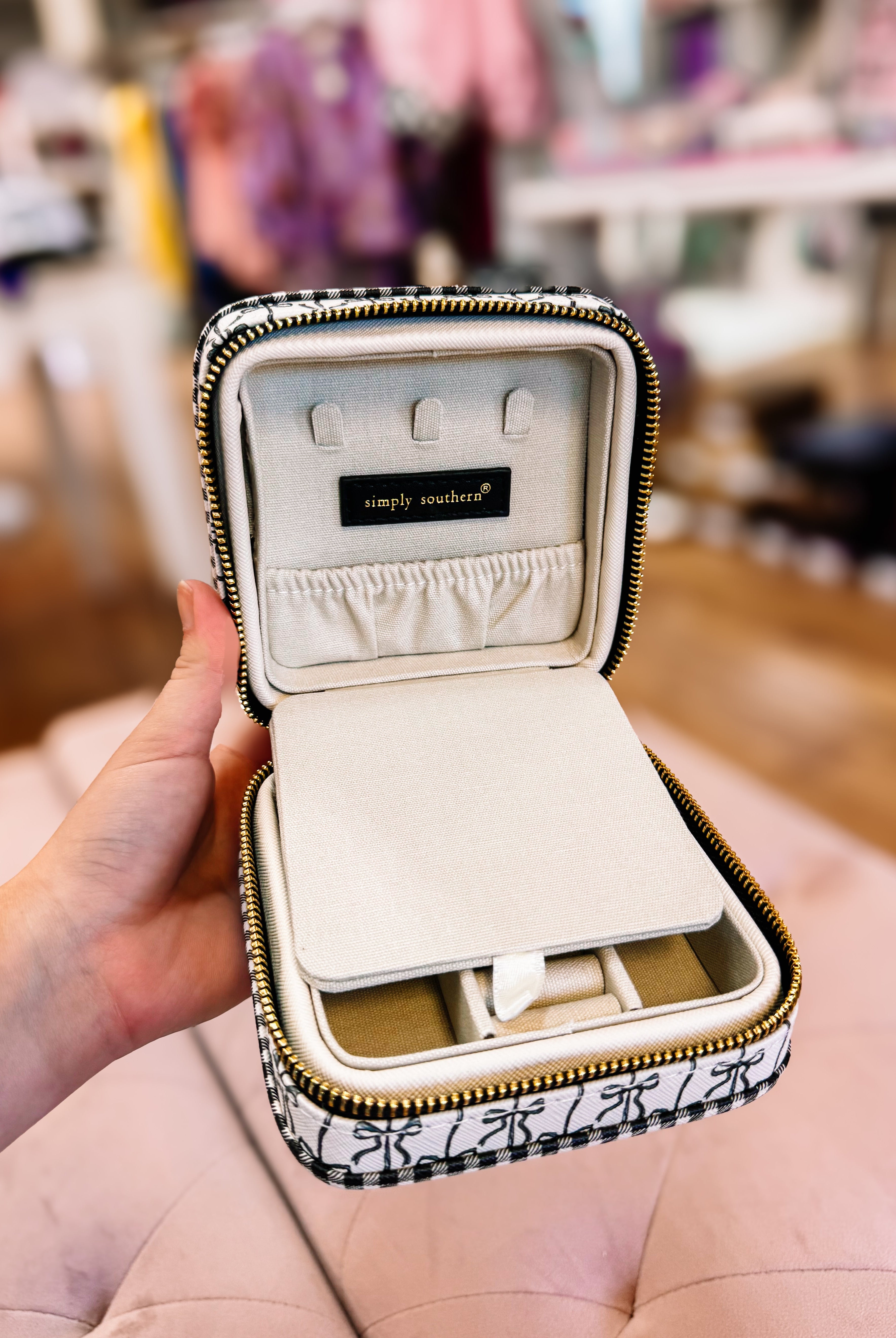 Simply Southern Black Bow Travel Jewelry Case-Travel Case-Dear Me Southern Boutique, located in DeRidder, Louisiana