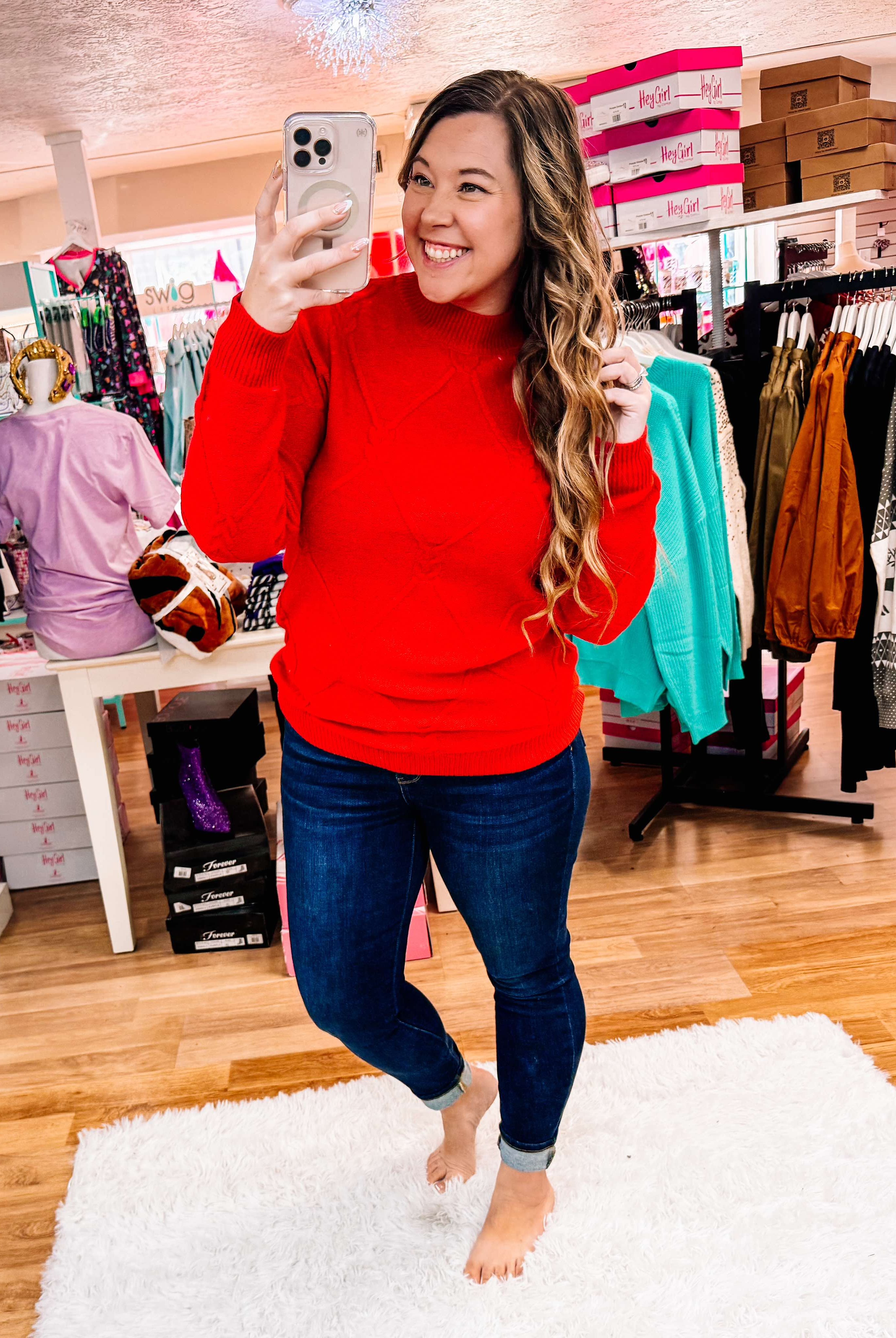 Snowbound Cable Knit Sweater - Red-Sweaters-Dear Me Southern Boutique, located in DeRidder, Louisiana