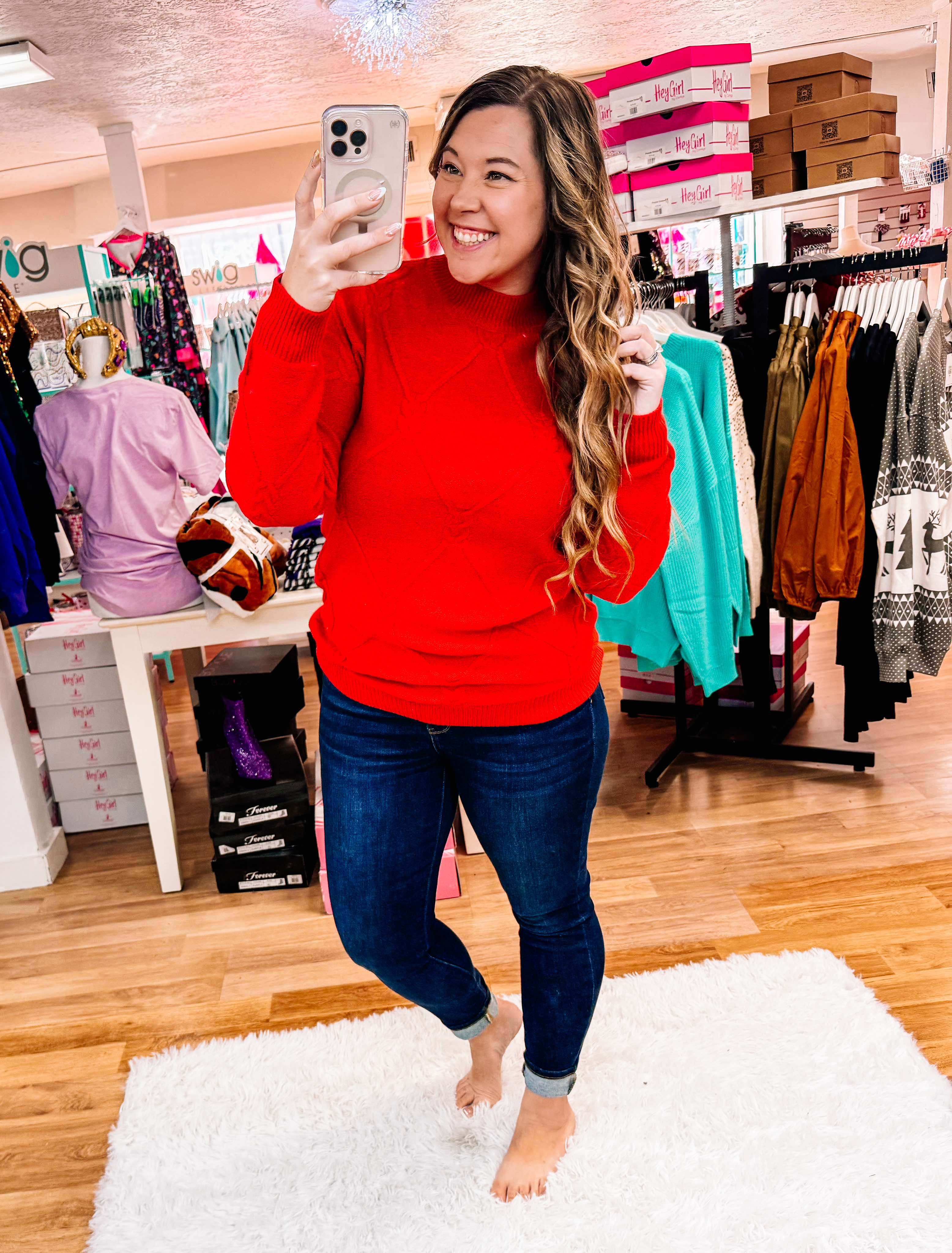 Snowbound Cable Knit Sweater - Red-Sweaters-Dear Me Southern Boutique, located in DeRidder, Louisiana