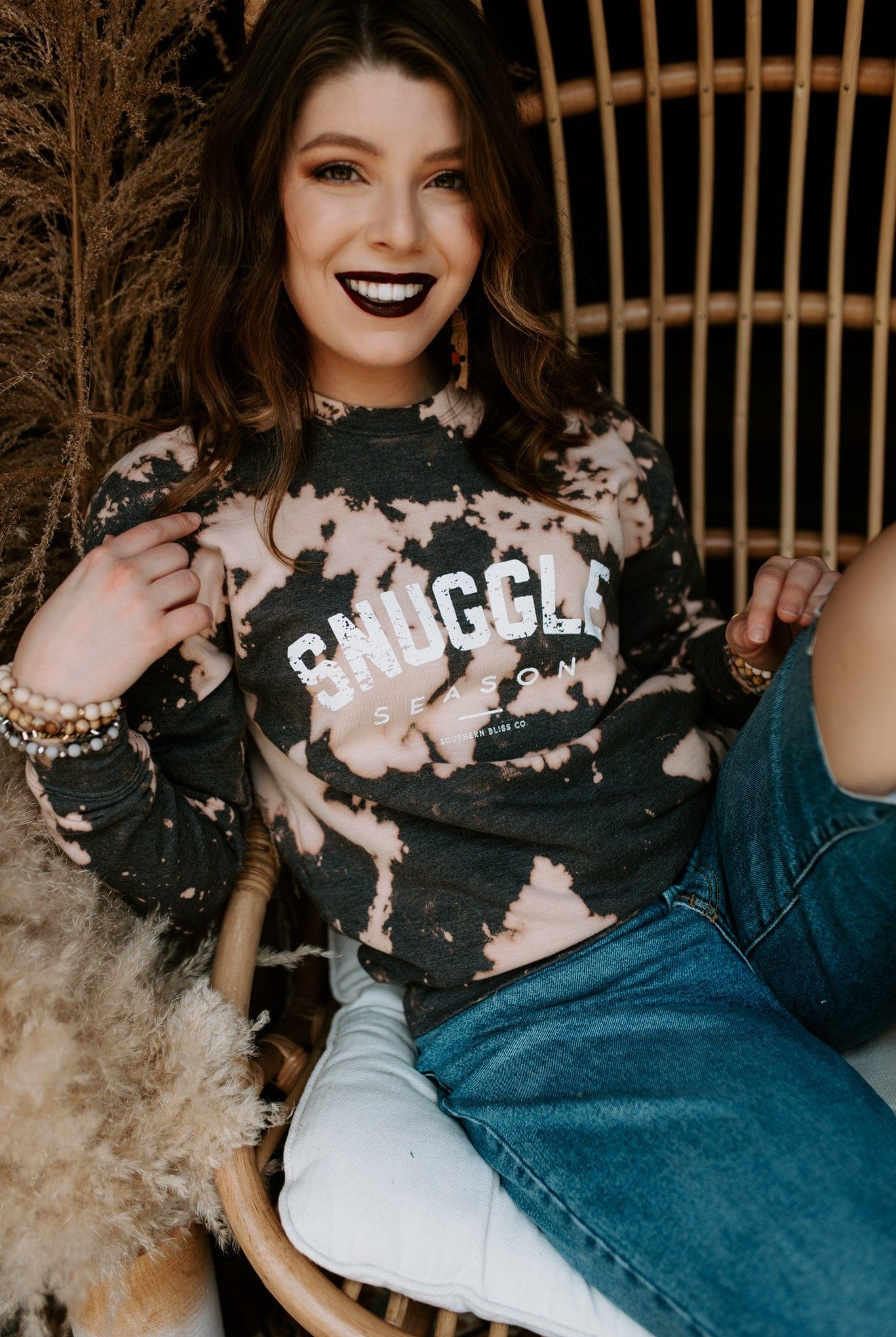 Snuggle Season Bleached Sweatshirt-Dear Me Southern Boutique, located in DeRidder, Louisiana