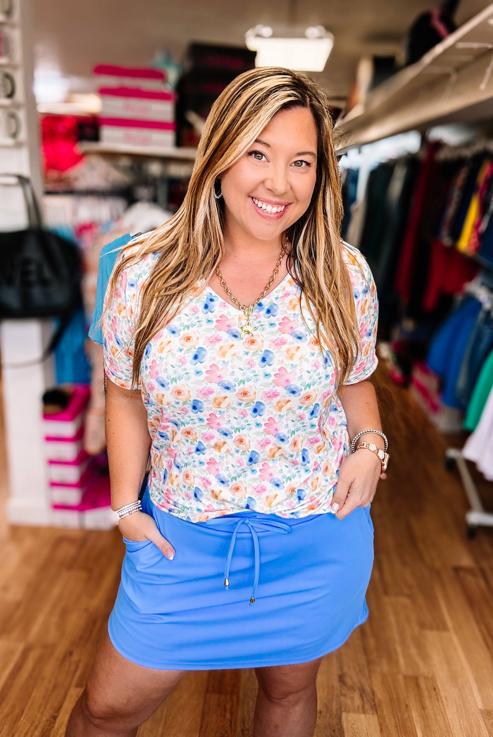 Solid Dusty Blue Everyday Skort-Skort-Dear Me Southern Boutique, located in DeRidder, Louisiana