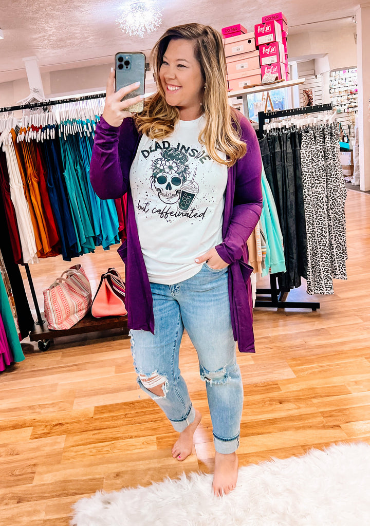 Solid Staple Cardigan - Eggplant-Tops-Dear Me Southern Boutique, located in DeRidder, Louisiana