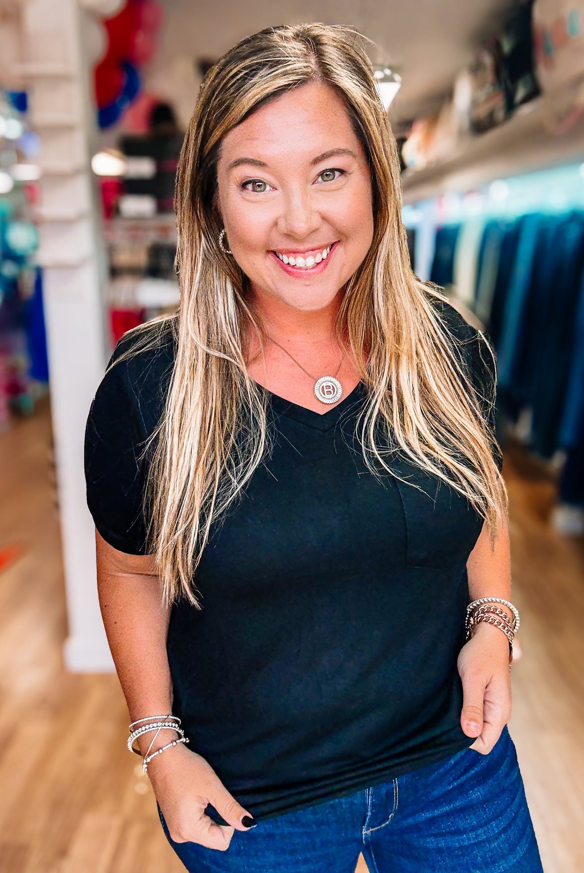 Sophie Pocket Tee - Black-Tops-Dear Me Southern Boutique, located in DeRidder, Louisiana