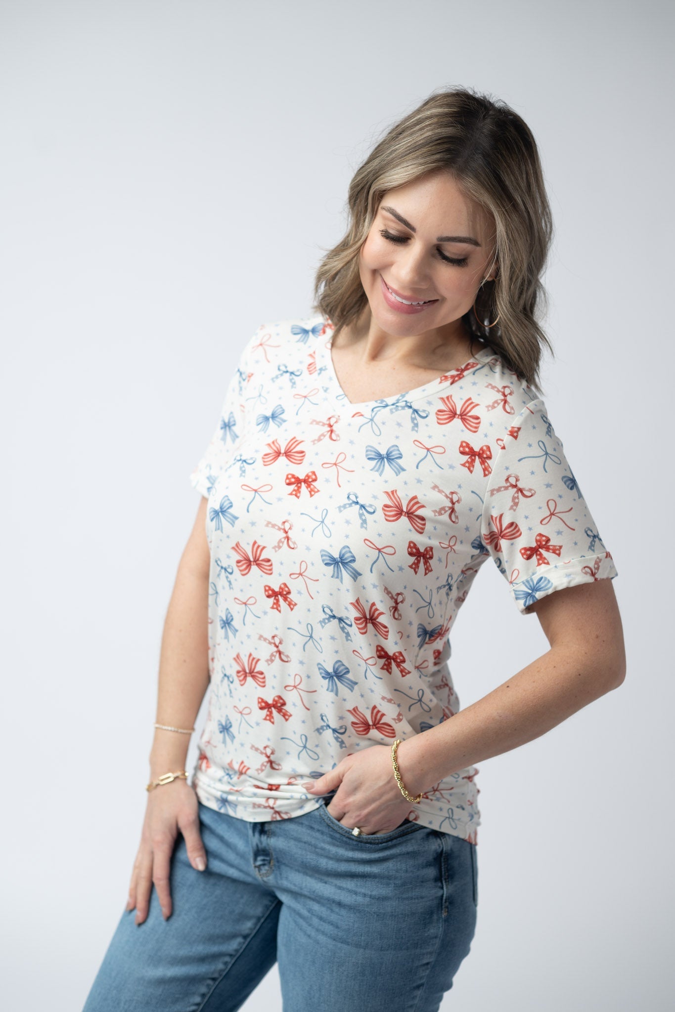 Sophie Tee - American Bows-Shirts-Dear Me Southern Boutique, located in DeRidder, Louisiana