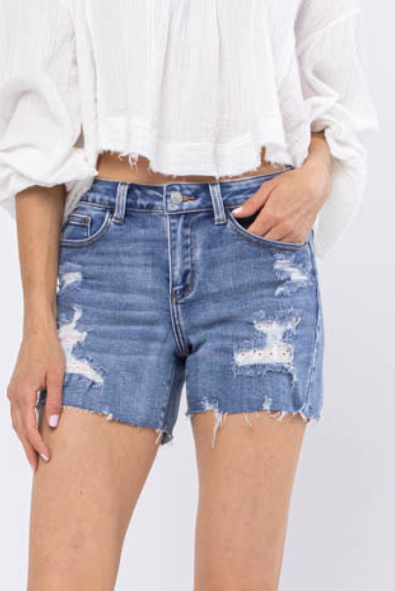 Southern Charm Destroyed Judy Blue Shorts-Jeans-Dear Me Southern Boutique, located in DeRidder, Louisiana