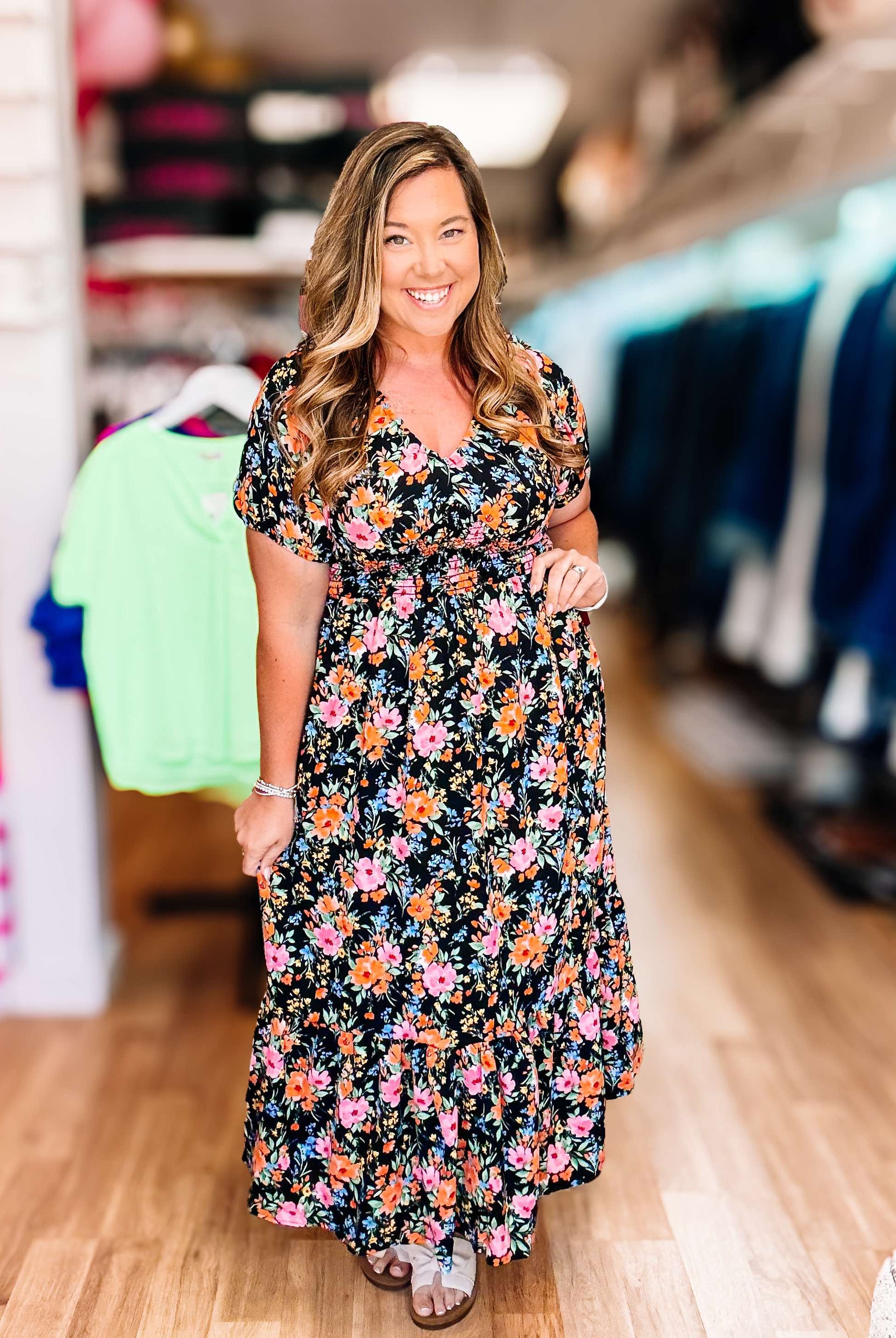 Southern Sunset Floral Maxi Dress-Maxi Dresses-Dear Me Southern Boutique, located in DeRidder, Louisiana