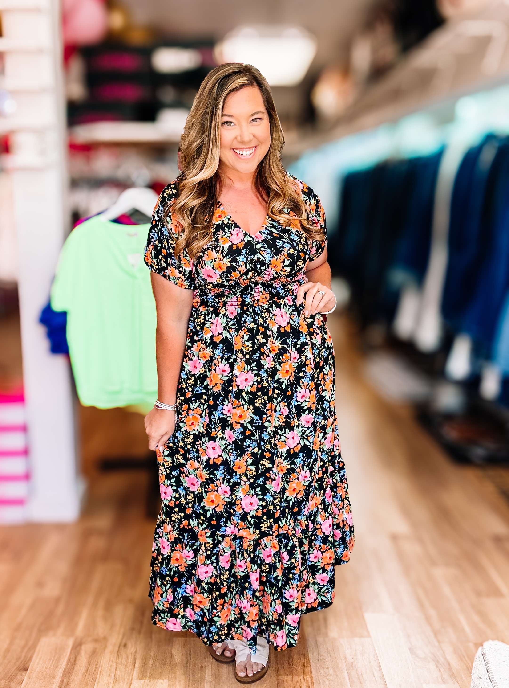 Southern Sunset Floral Maxi Dress-Maxi Dresses-Dear Me Southern Boutique, located in DeRidder, Louisiana