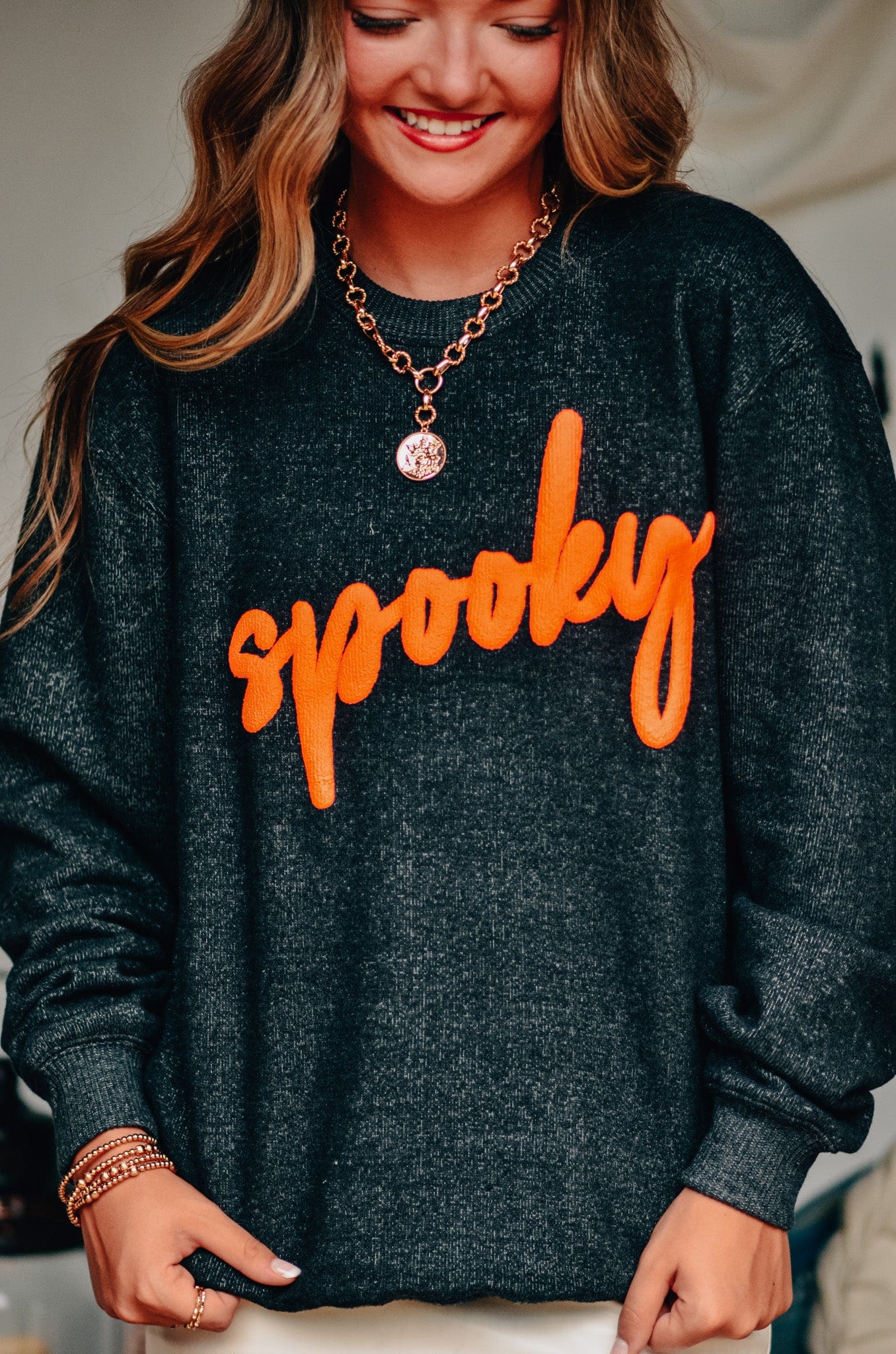 Spooky Knit Sweatshirt-Dear Me Southern Boutique, located in DeRidder, Louisiana