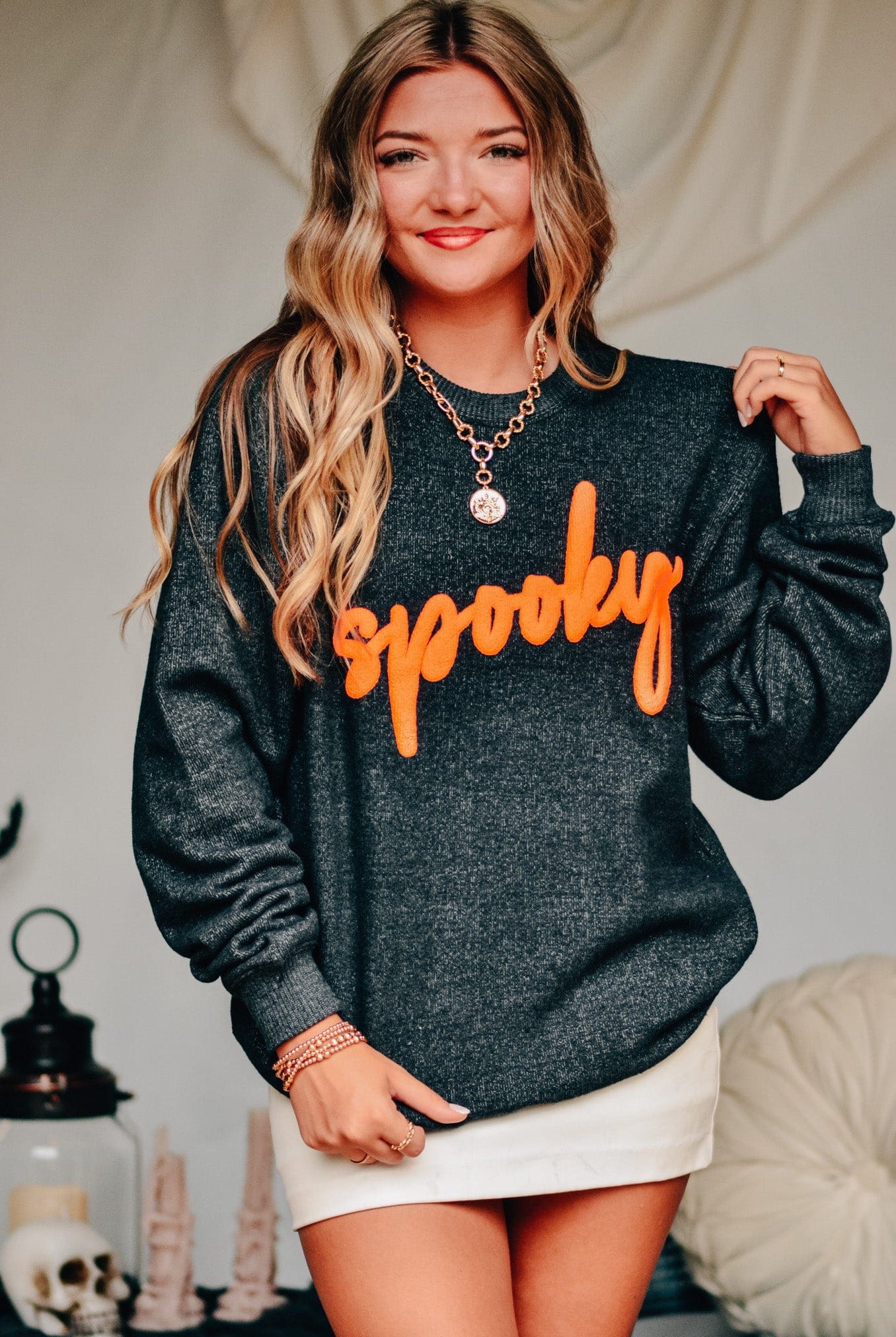 Spooky Knit Sweatshirt-Dear Me Southern Boutique, located in DeRidder, Louisiana