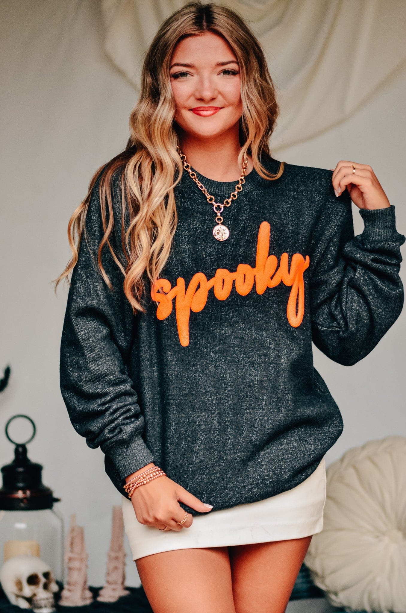 Spooky Knit Sweatshirt-Dear Me Southern Boutique, located in DeRidder, Louisiana