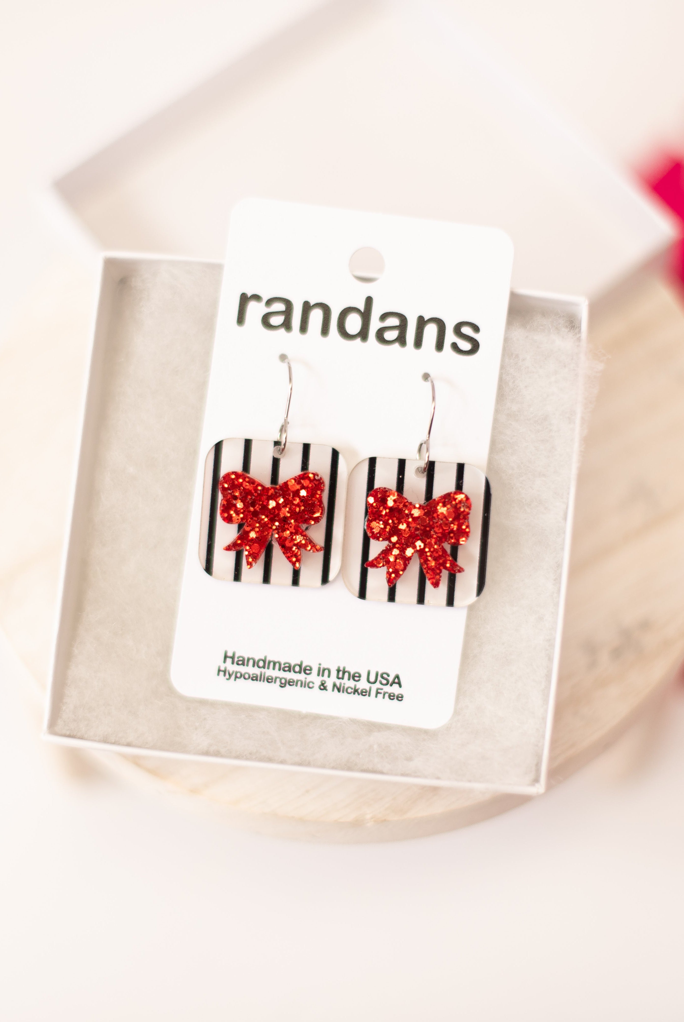 Square Coquette Mini Bow Randans- Red-Earrings-Dear Me Southern Boutique, located in DeRidder, Louisiana
