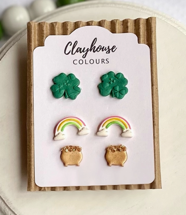 St Patrick's Day Clay Stud Set-Earrings-Dear Me Southern Boutique, located in DeRidder, Louisiana