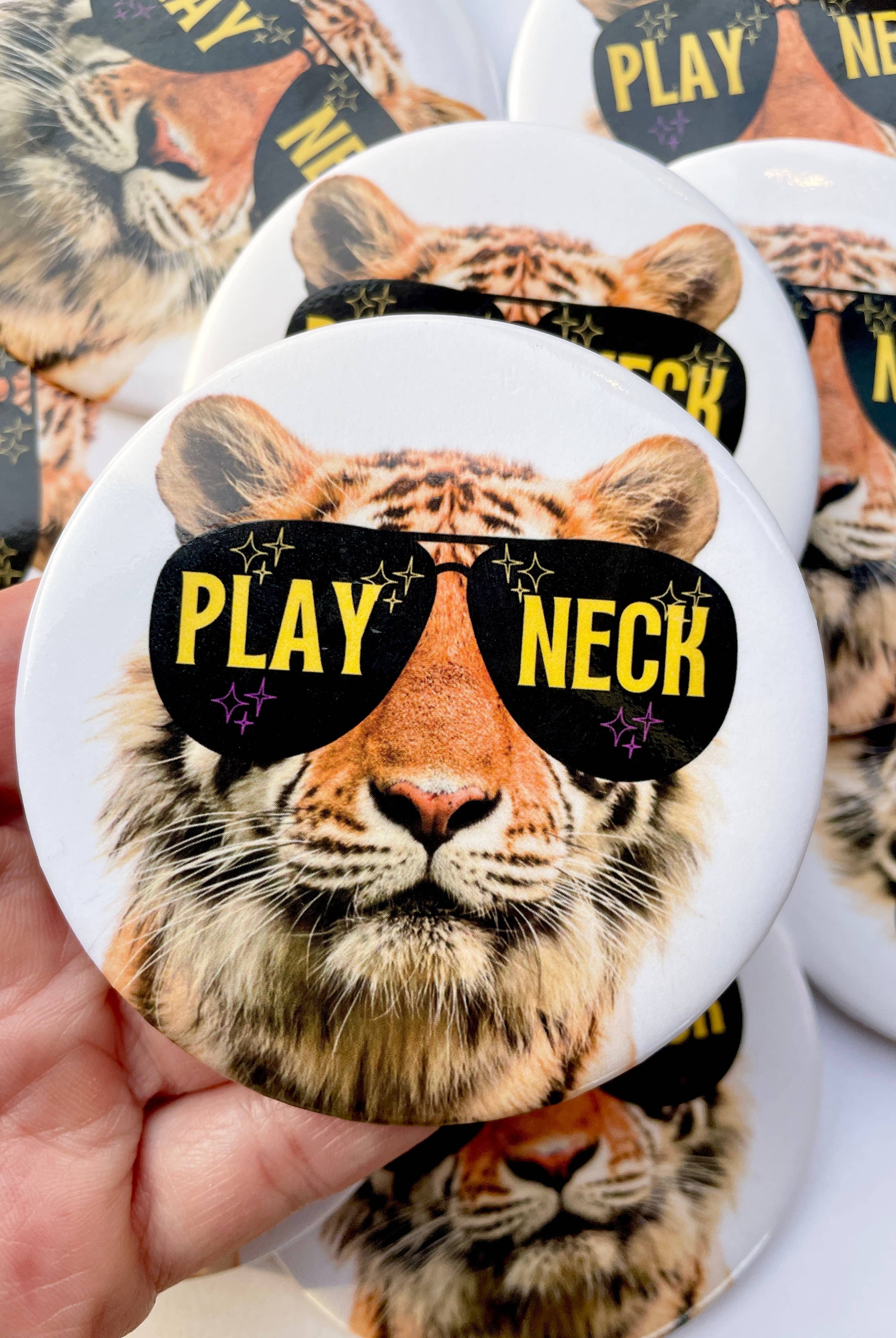 Starry Eyed Tiger - Play Neck - Game Day Button-Dear Me Southern Boutique, located in DeRidder, Louisiana