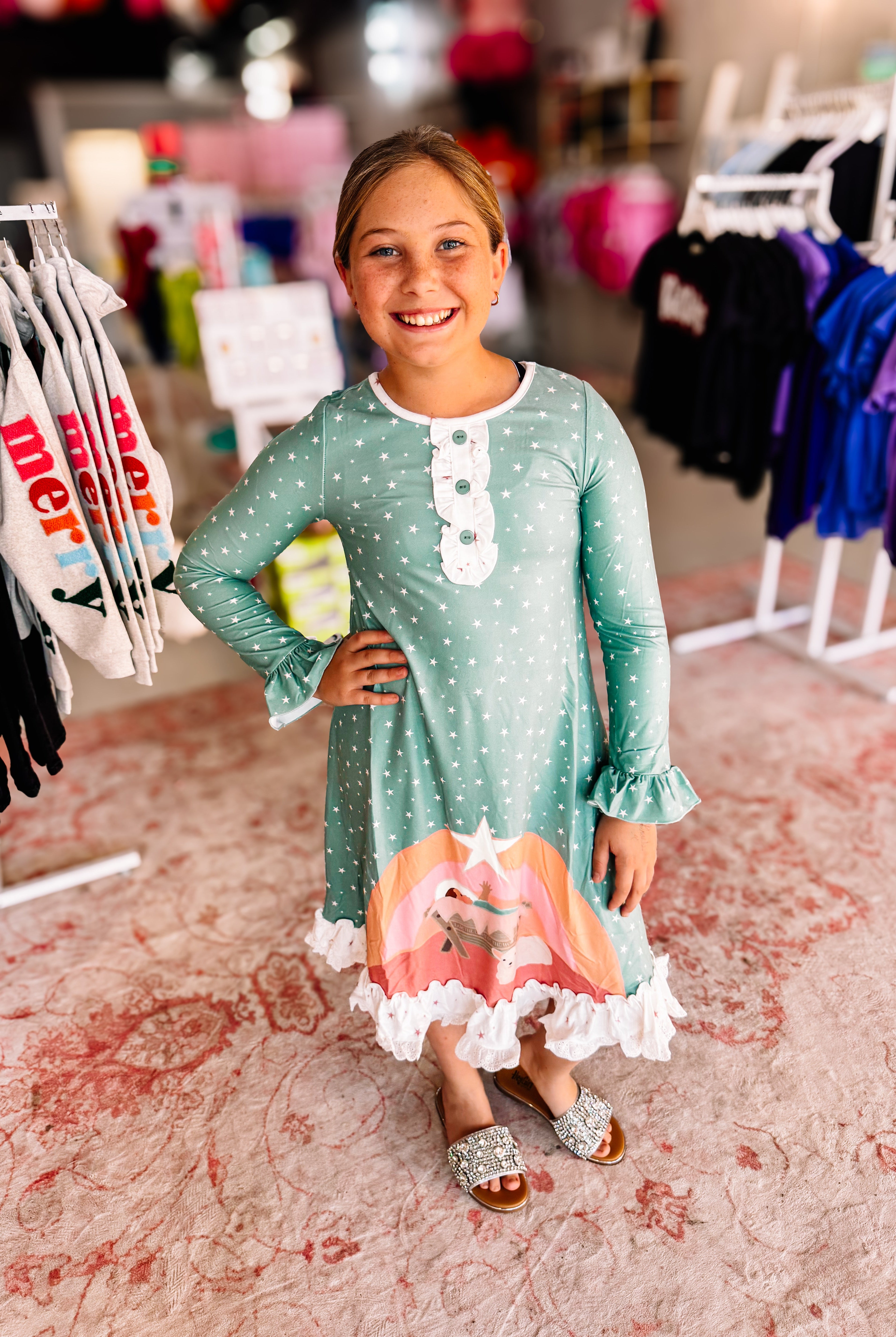 Starry Night Nativity Dress-Dear Me Southern Boutique, located in DeRidder, Louisiana