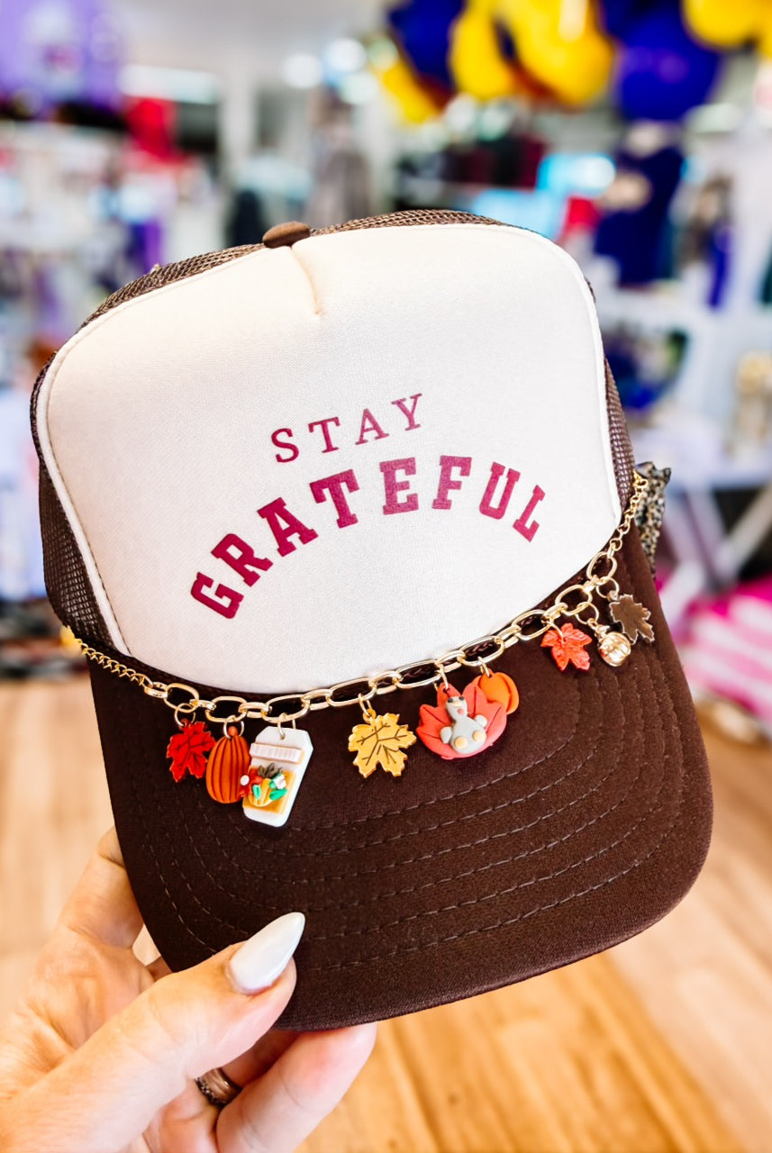 Stay Grateful Fall Trucker Hat-hat-Dear Me Southern Boutique, located in DeRidder, Louisiana