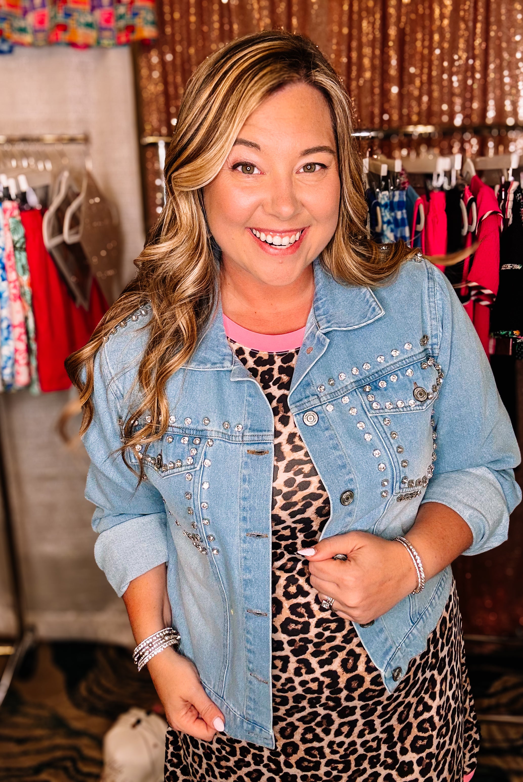 Stella Rhinestone Denim Jacket-Jackets-Dear Me Southern Boutique, located in DeRidder, Louisiana