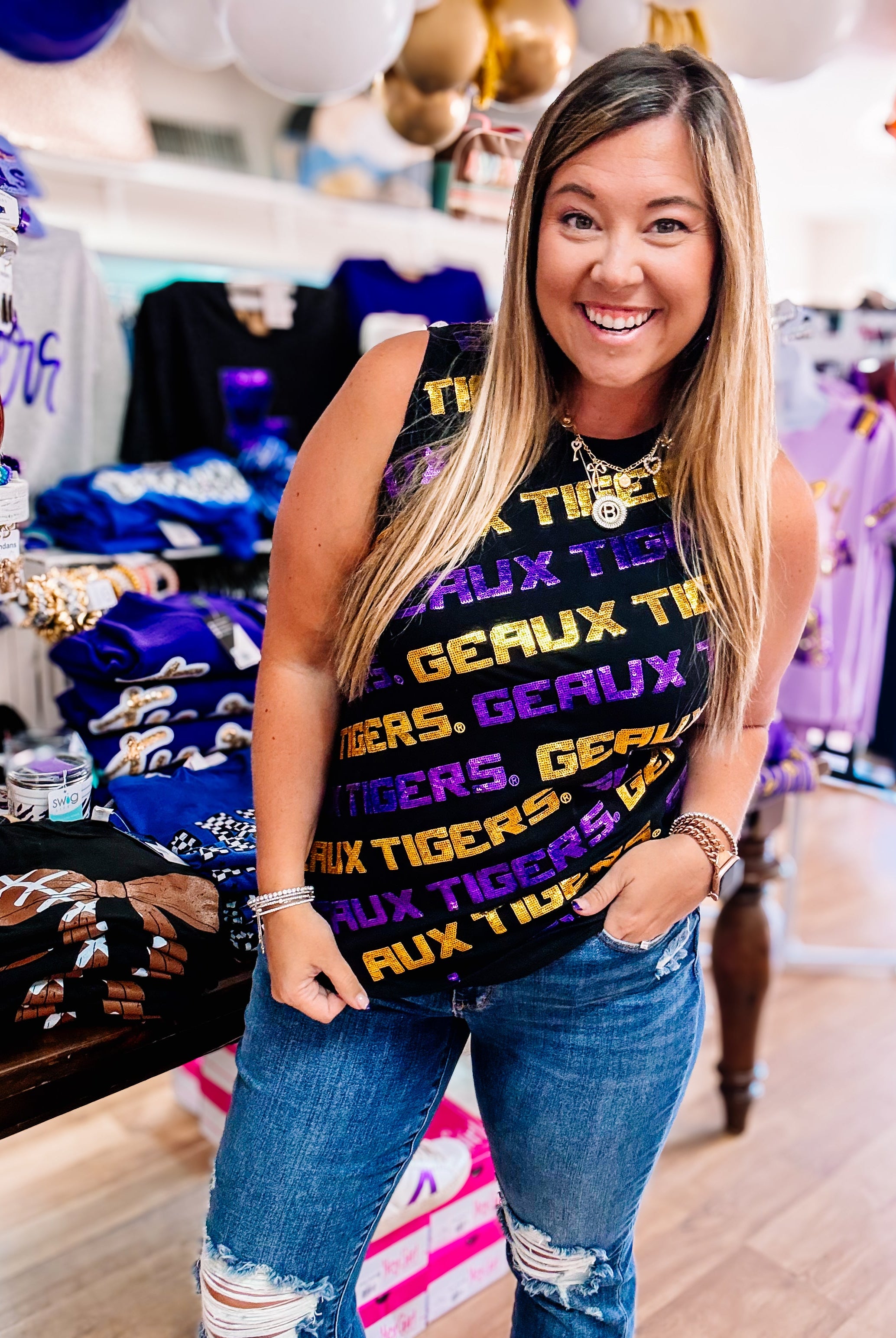 Step and Repeat Geaux Tigers Tank-Graphic Tops-Dear Me Southern Boutique, located in DeRidder, Louisiana