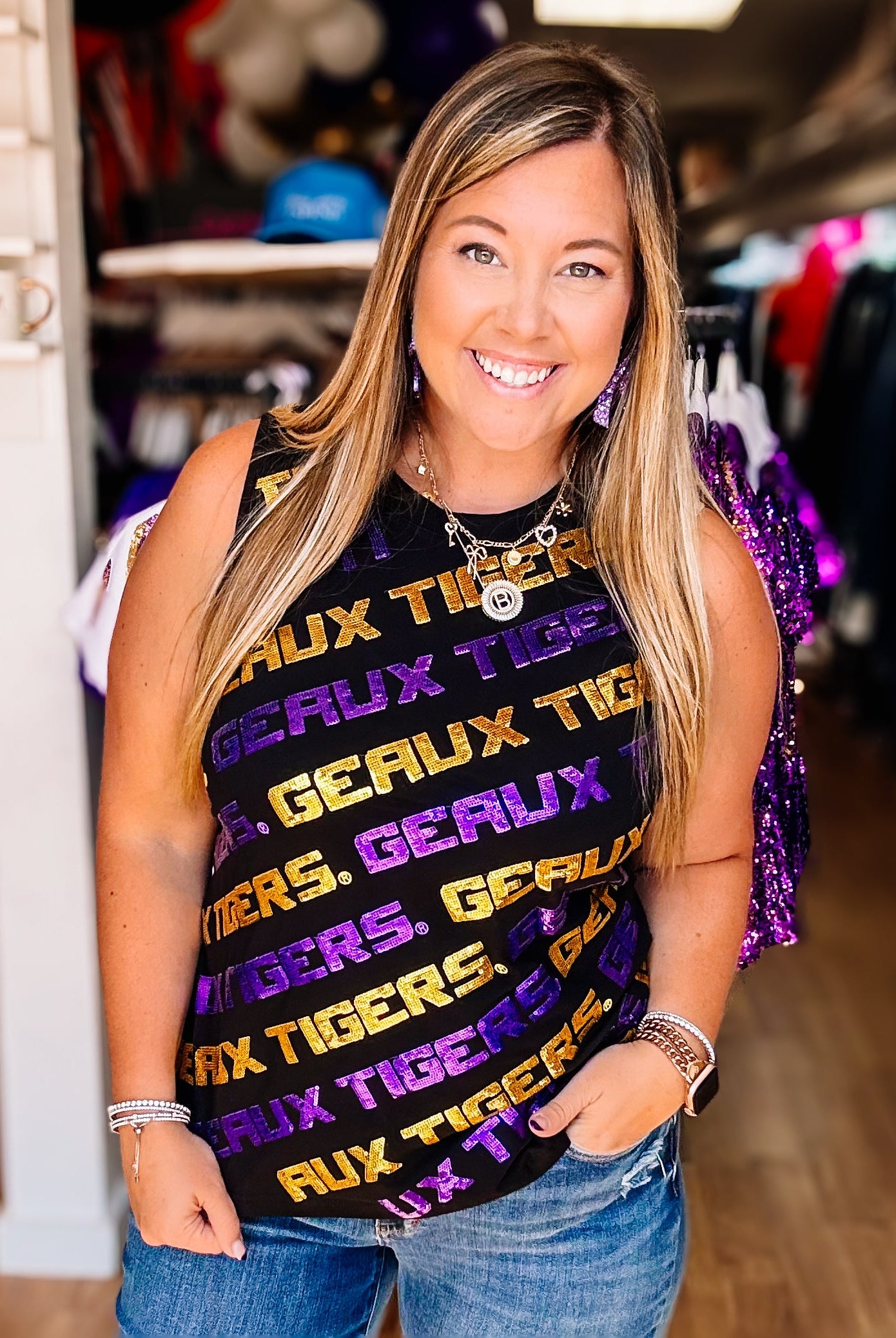 Step and Repeat Geaux Tigers Tank-Graphic Tops-Dear Me Southern Boutique, located in DeRidder, Louisiana