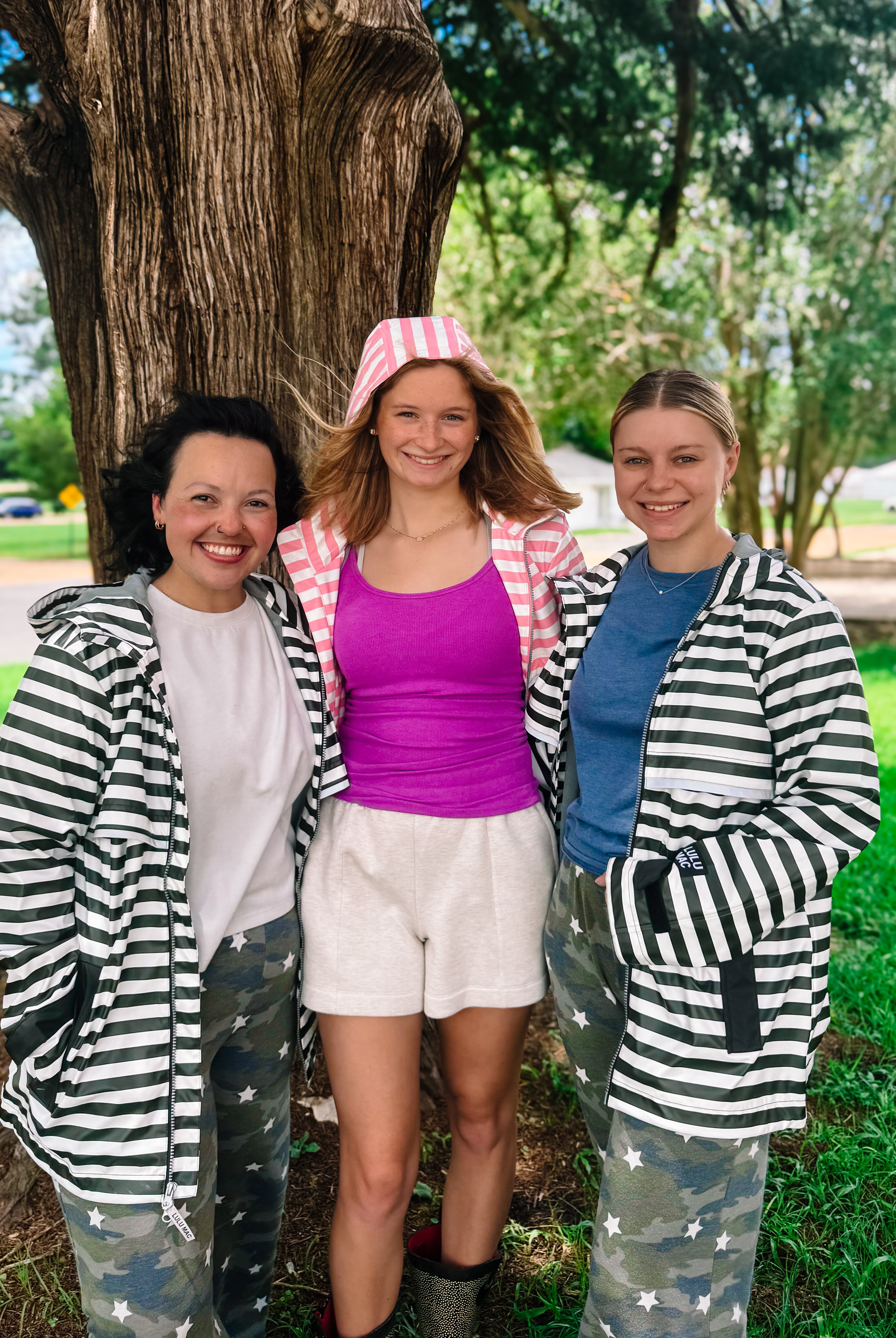 Stripe Me Lucky Rain Jacket-Pink/White-Jackets-Dear Me Southern Boutique, located in DeRidder, Louisiana