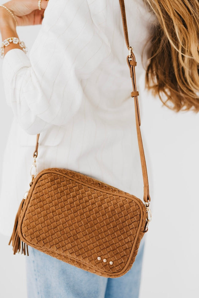 Suede Woven Willow Camera Crossbody Bag-Presales-Dear Me Southern Boutique, located in DeRidder, Louisiana