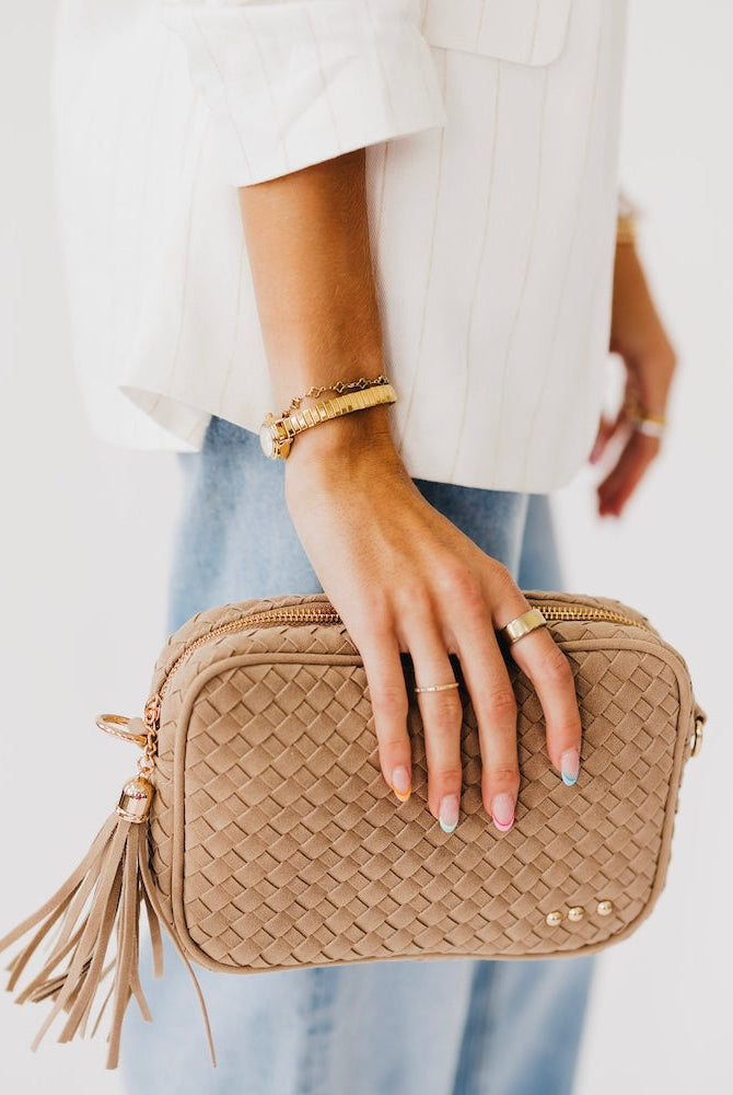 Suede Woven Willow Camera Crossbody Bag-Presales-Dear Me Southern Boutique, located in DeRidder, Louisiana