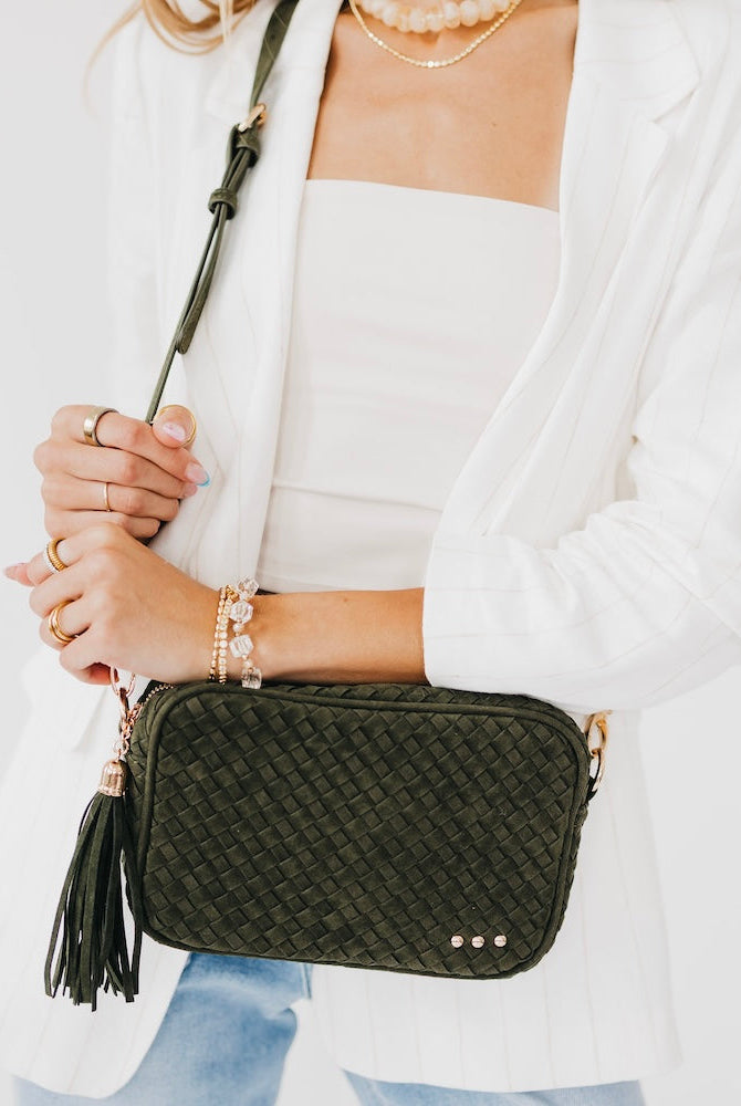 Suede Woven Willow Camera Crossbody Bag-Presales-Dear Me Southern Boutique, located in DeRidder, Louisiana