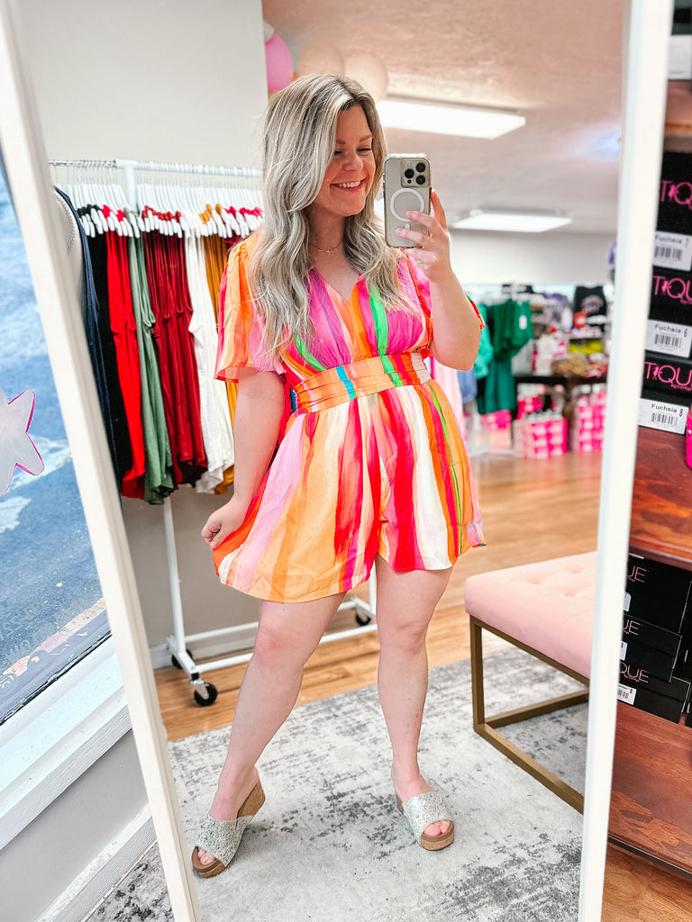 Summer Sunset Dreams Romper-Dresses-Dear Me Southern Boutique, located in DeRidder, Louisiana
