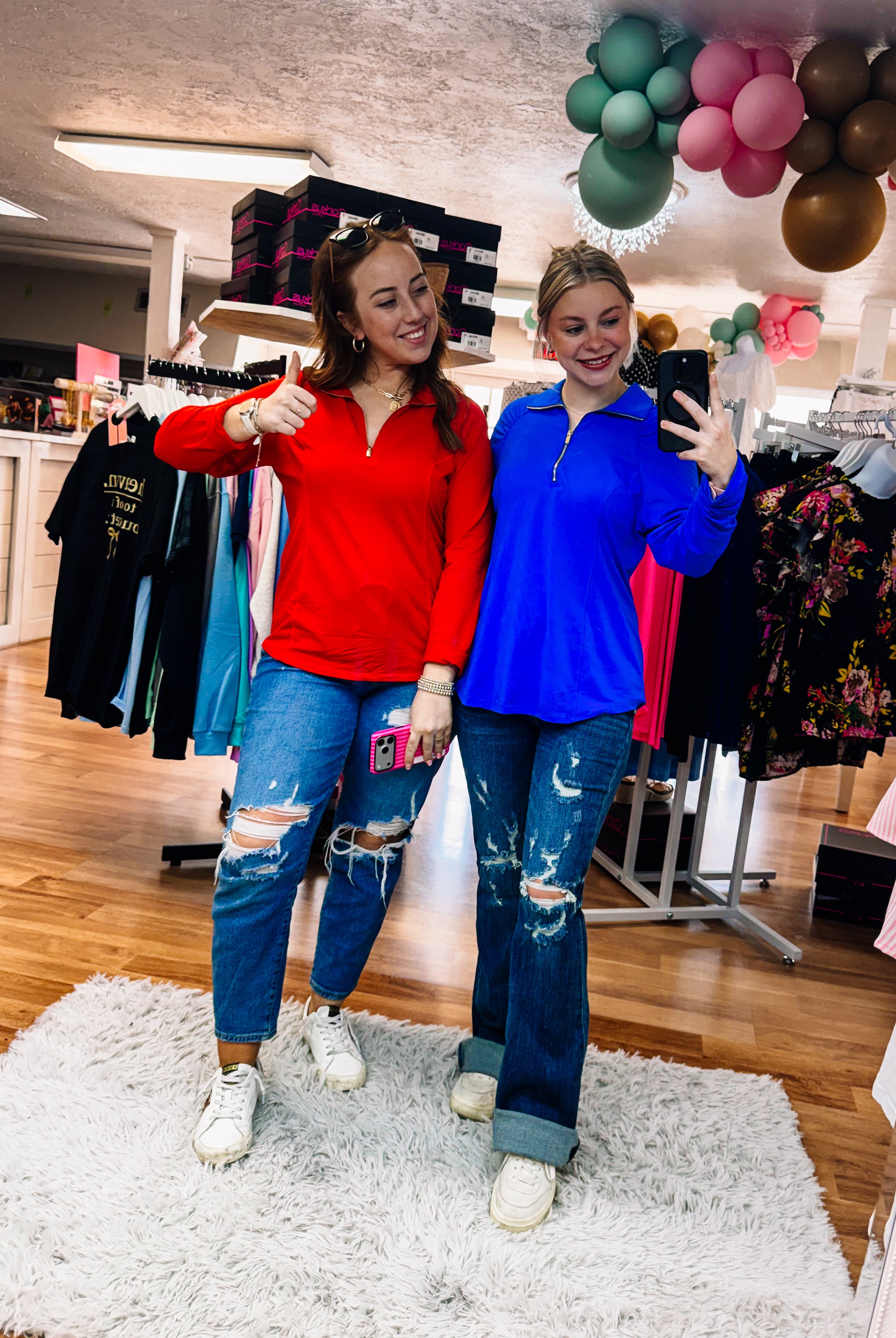 SunCool Lucy Long Sleeve Blouse-Red-Long Sleeves-Dear Me Southern Boutique, located in DeRidder, Louisiana