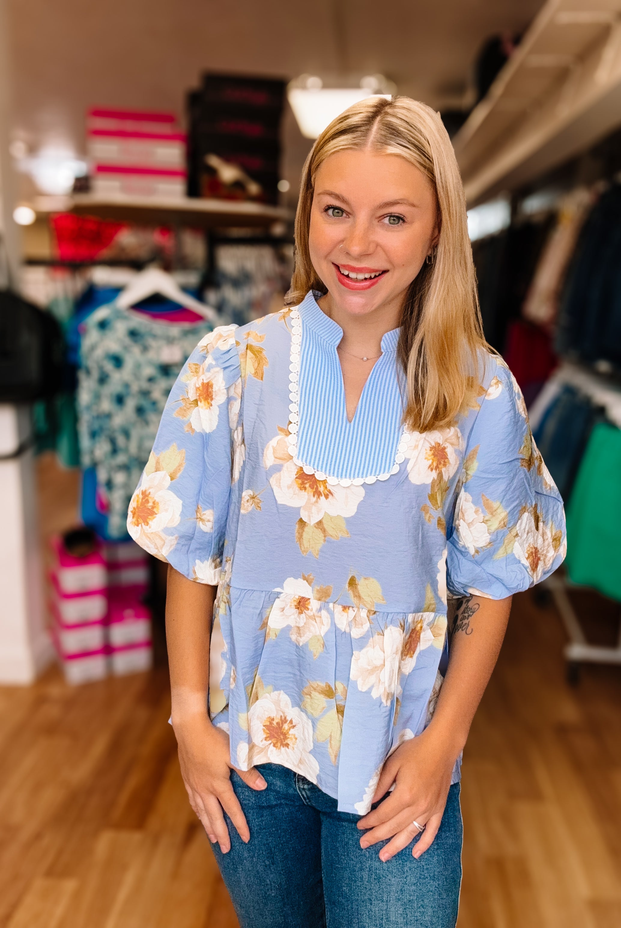 Sunday Stroll Peplum Floral Blouse-Blouses-Dear Me Southern Boutique, located in DeRidder, Louisiana