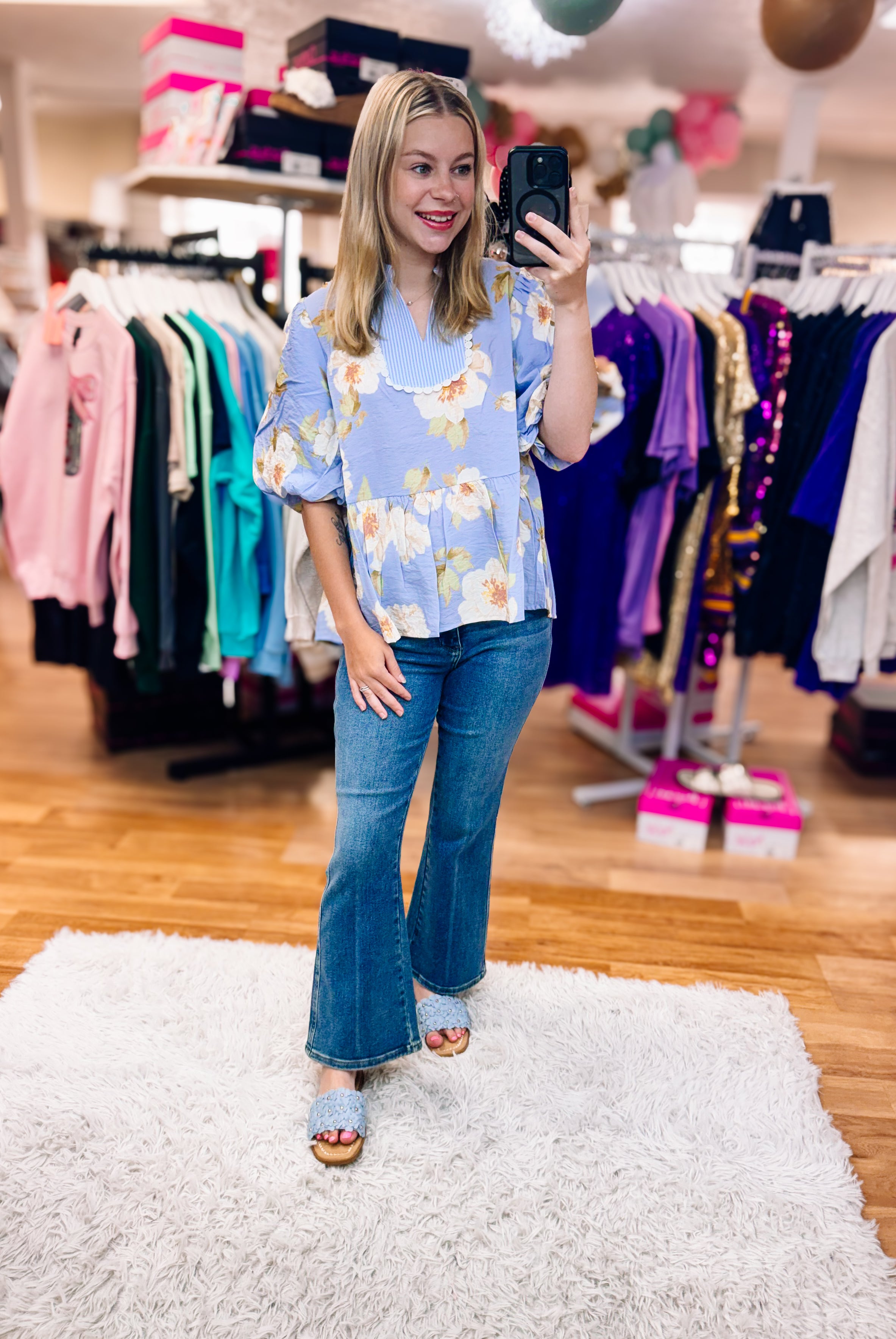 Sunday Stroll Peplum Floral Blouse-Blouses-Dear Me Southern Boutique, located in DeRidder, Louisiana