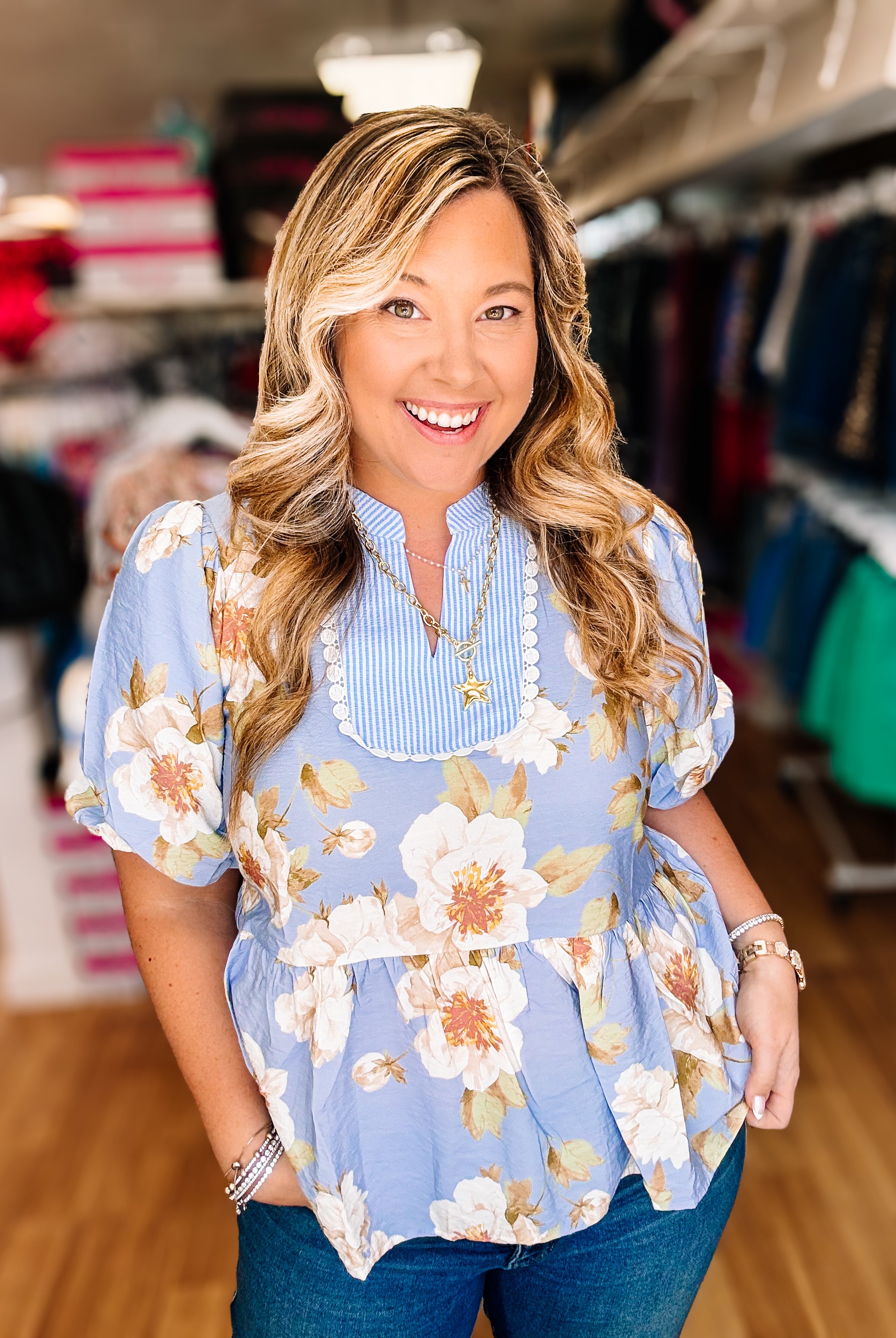 Sunday Stroll Peplum Floral Blouse-Blouses-Dear Me Southern Boutique, located in DeRidder, Louisiana