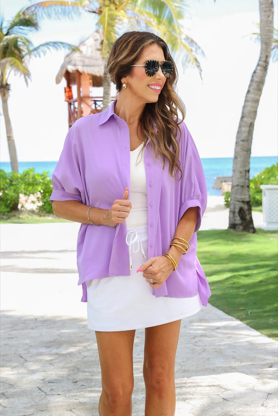 Sutton Button Up Top- Lavender-Blouses-Dear Me Southern Boutique, located in DeRidder, Louisiana