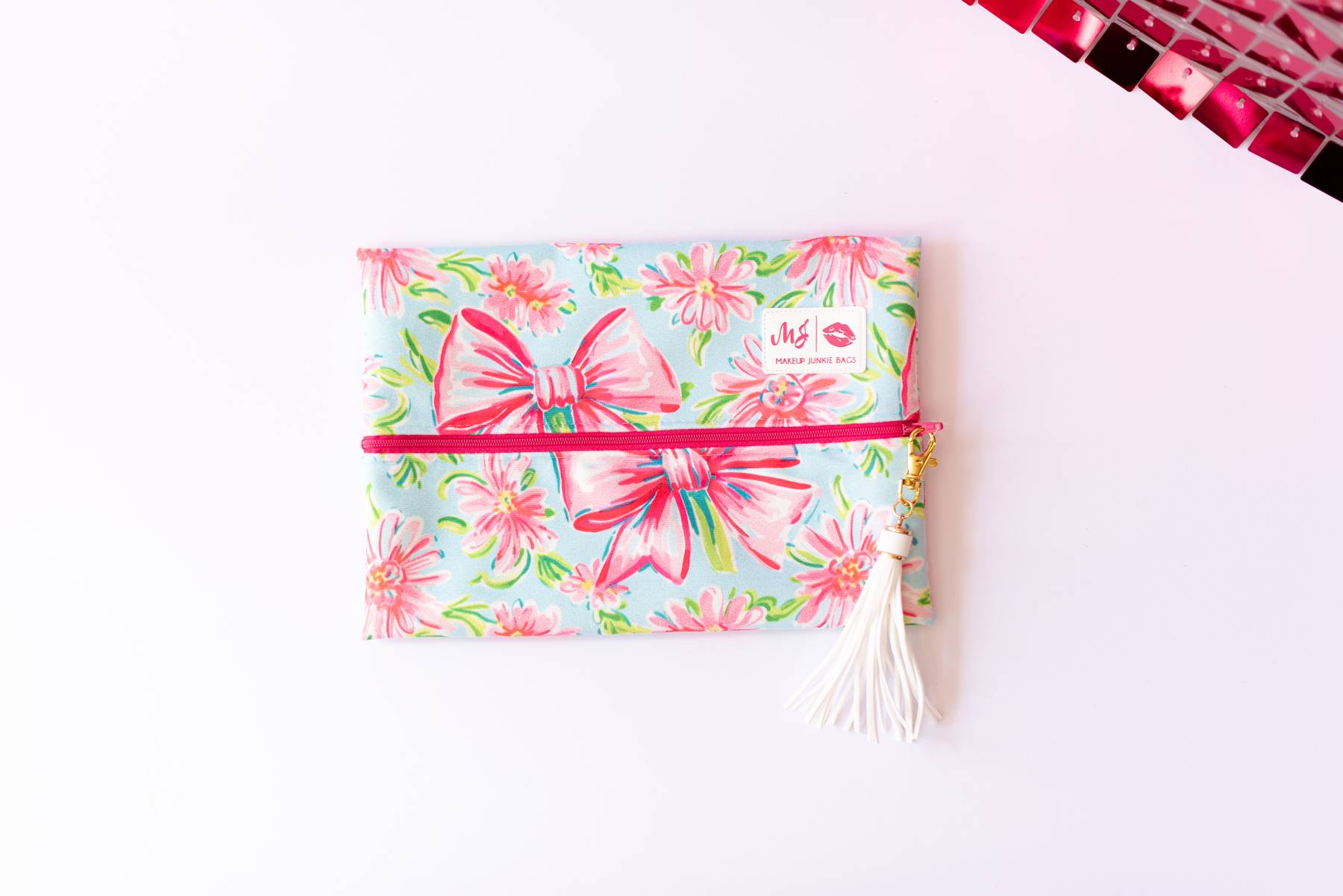 Sweetheart Bow Makeup Junkie Pouches-Makeup Bags-Dear Me Southern Boutique, located in DeRidder, Louisiana