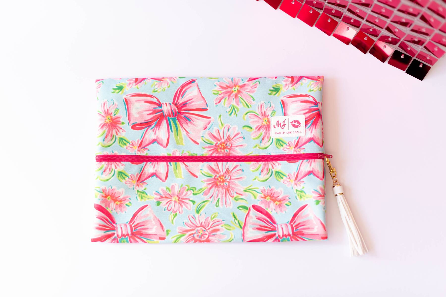 Sweetheart Bow Makeup Junkie Pouches-Makeup Bags-Dear Me Southern Boutique, located in DeRidder, Louisiana