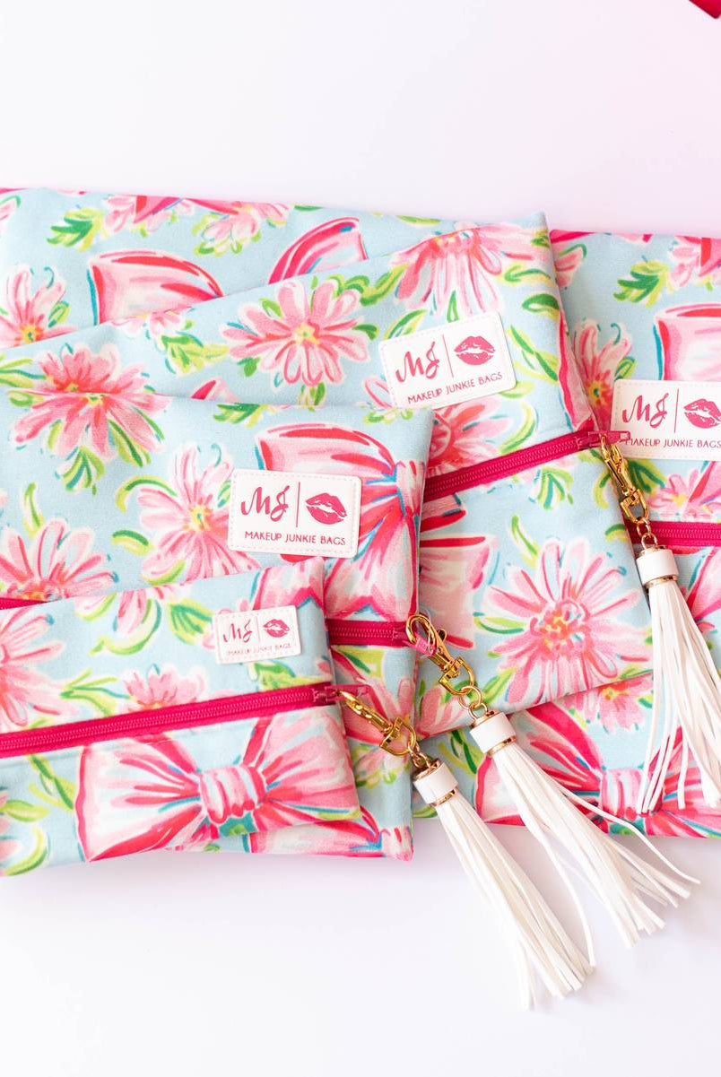 Sweetheart Bow Makeup Junkie Pouches-Makeup Bags-Dear Me Southern Boutique, located in DeRidder, Louisiana