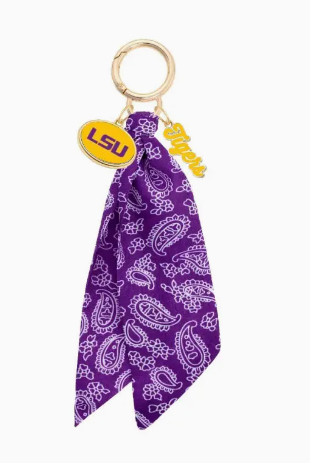 Tailgate Twill LSU Paisley Scarf Bag Charm-Dear Me Southern Boutique, located in DeRidder, Louisiana