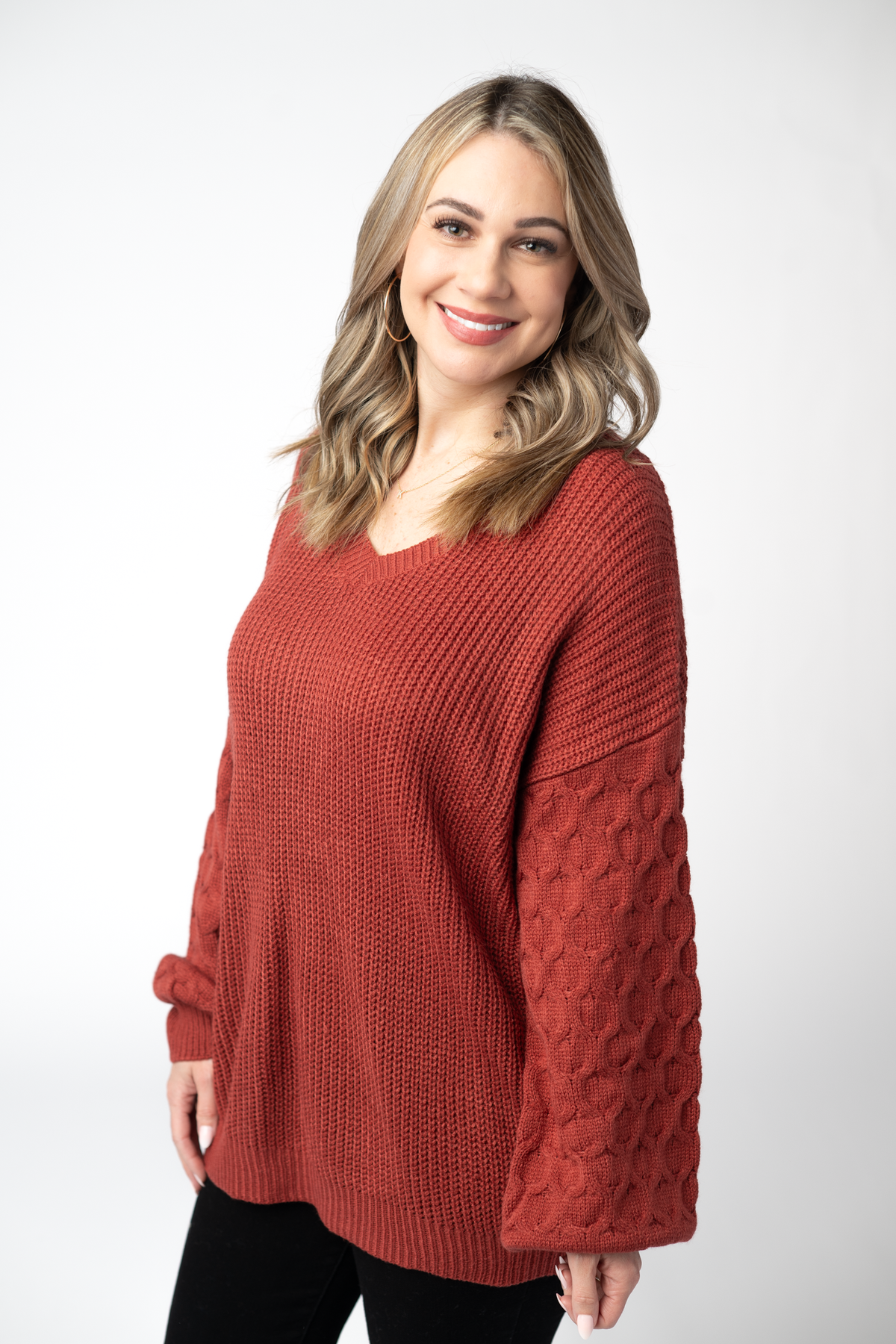 Talina Textured Sweater - Brick-Sweaters-Dear Me Southern Boutique, located in DeRidder, Louisiana
