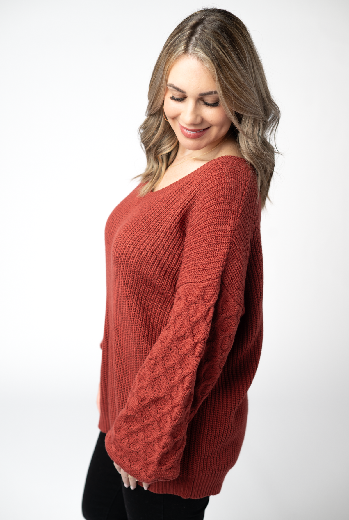 Talina Textured Sweater - Brick-Sweaters-Dear Me Southern Boutique, located in DeRidder, Louisiana
