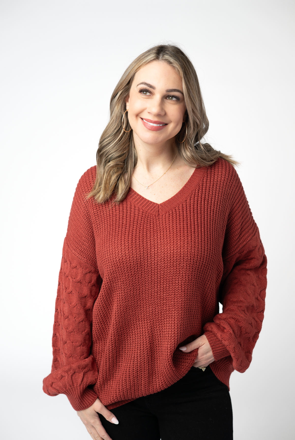 Talina Textured Sweater - Brick-Sweaters-Dear Me Southern Boutique, located in DeRidder, Louisiana
