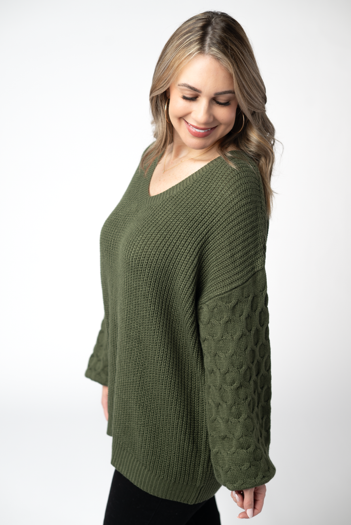 Talina Textured Sweater - Olive-Sweaters-Dear Me Southern Boutique, located in DeRidder, Louisiana