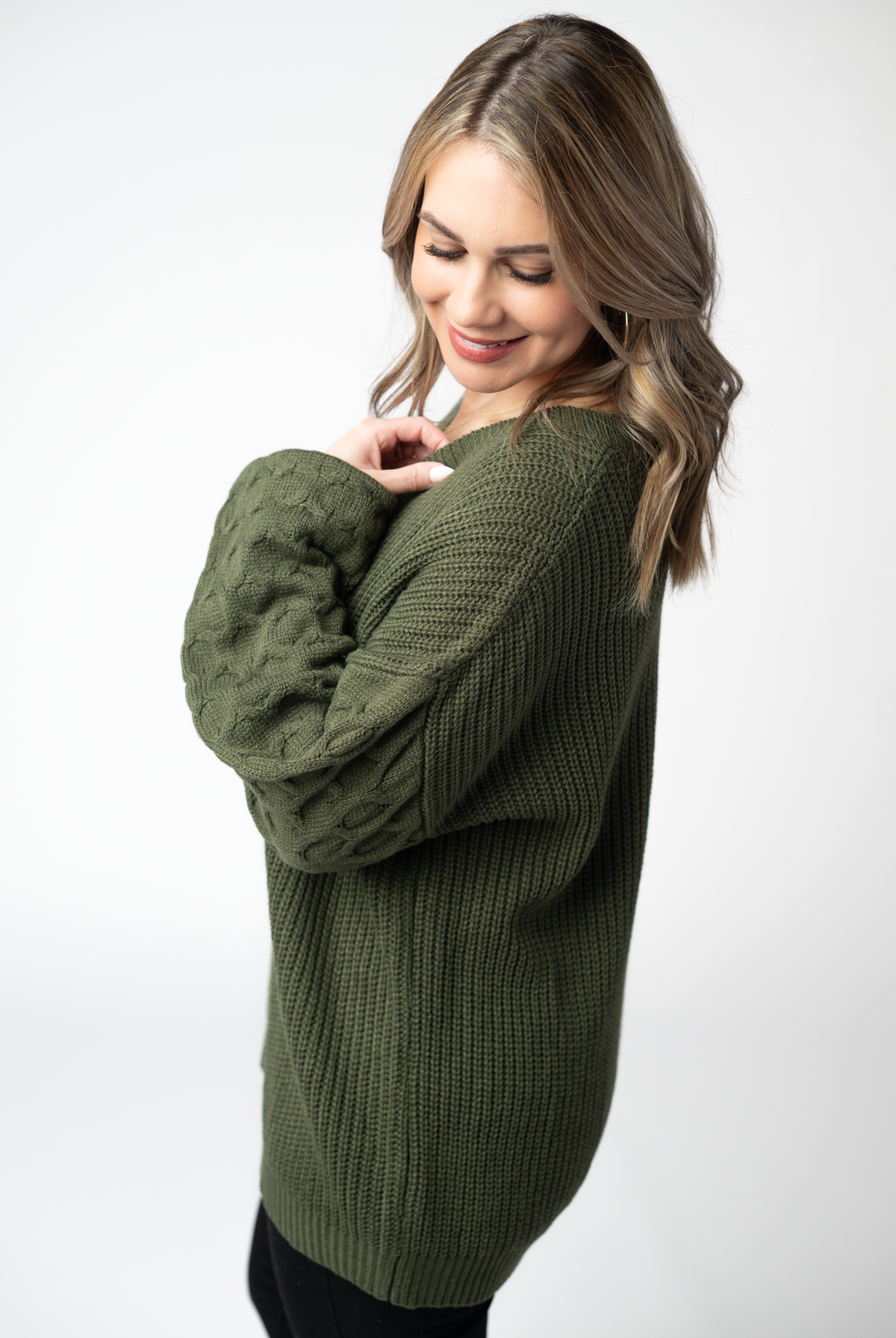 Talina Textured Sweater - Olive-Sweaters-Dear Me Southern Boutique, located in DeRidder, Louisiana