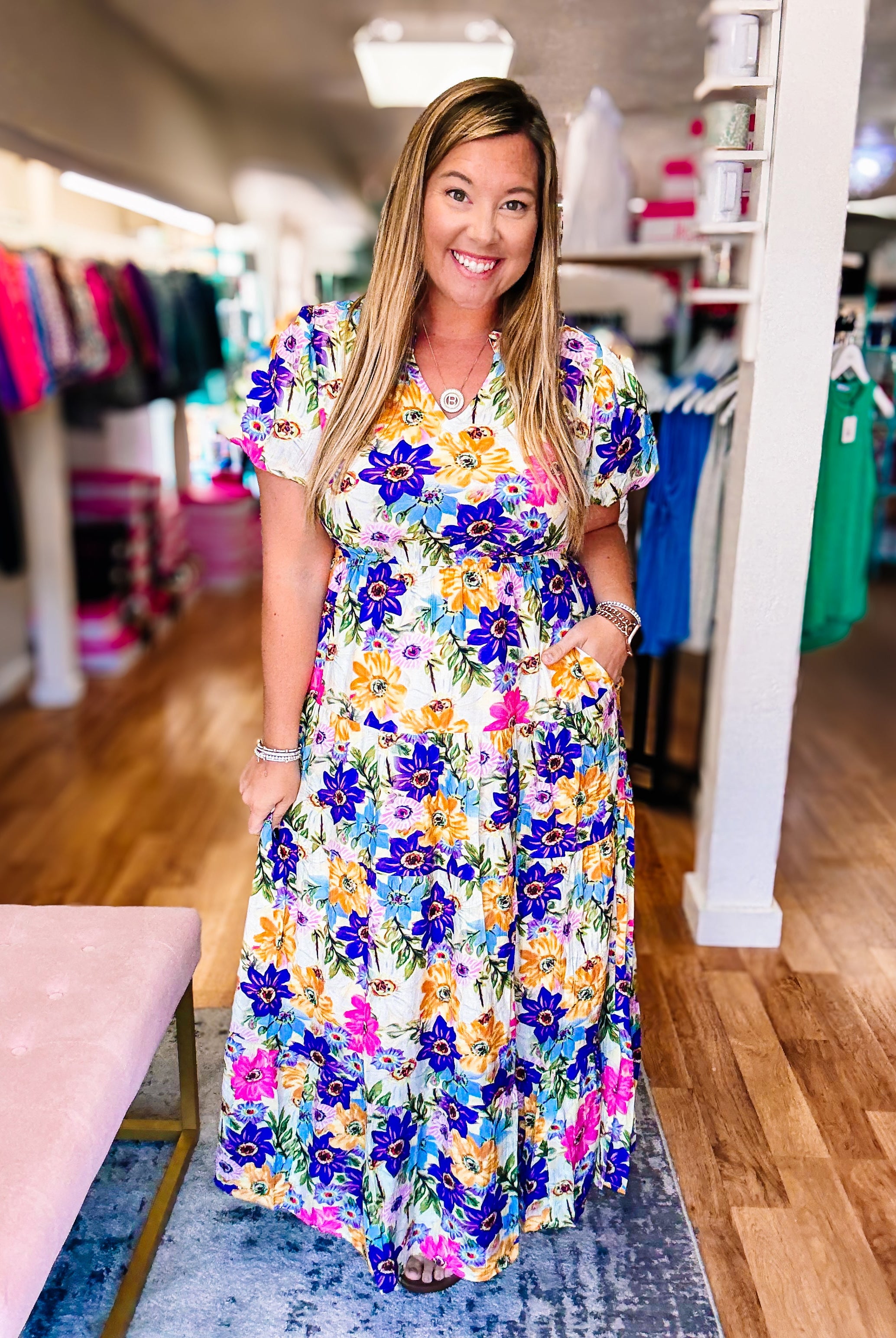 Talk Southern To Me Floral Dress-Dresses-Dear Me Southern Boutique, located in DeRidder, Louisiana